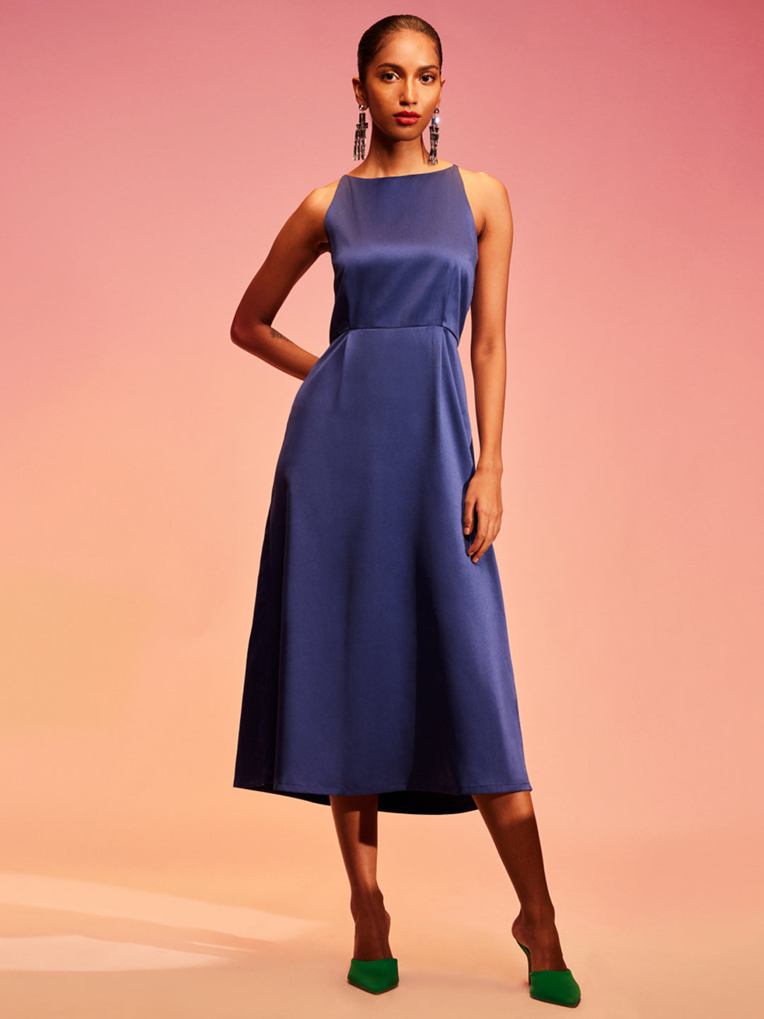 Satin Silk Incut Fit & Flare Dress