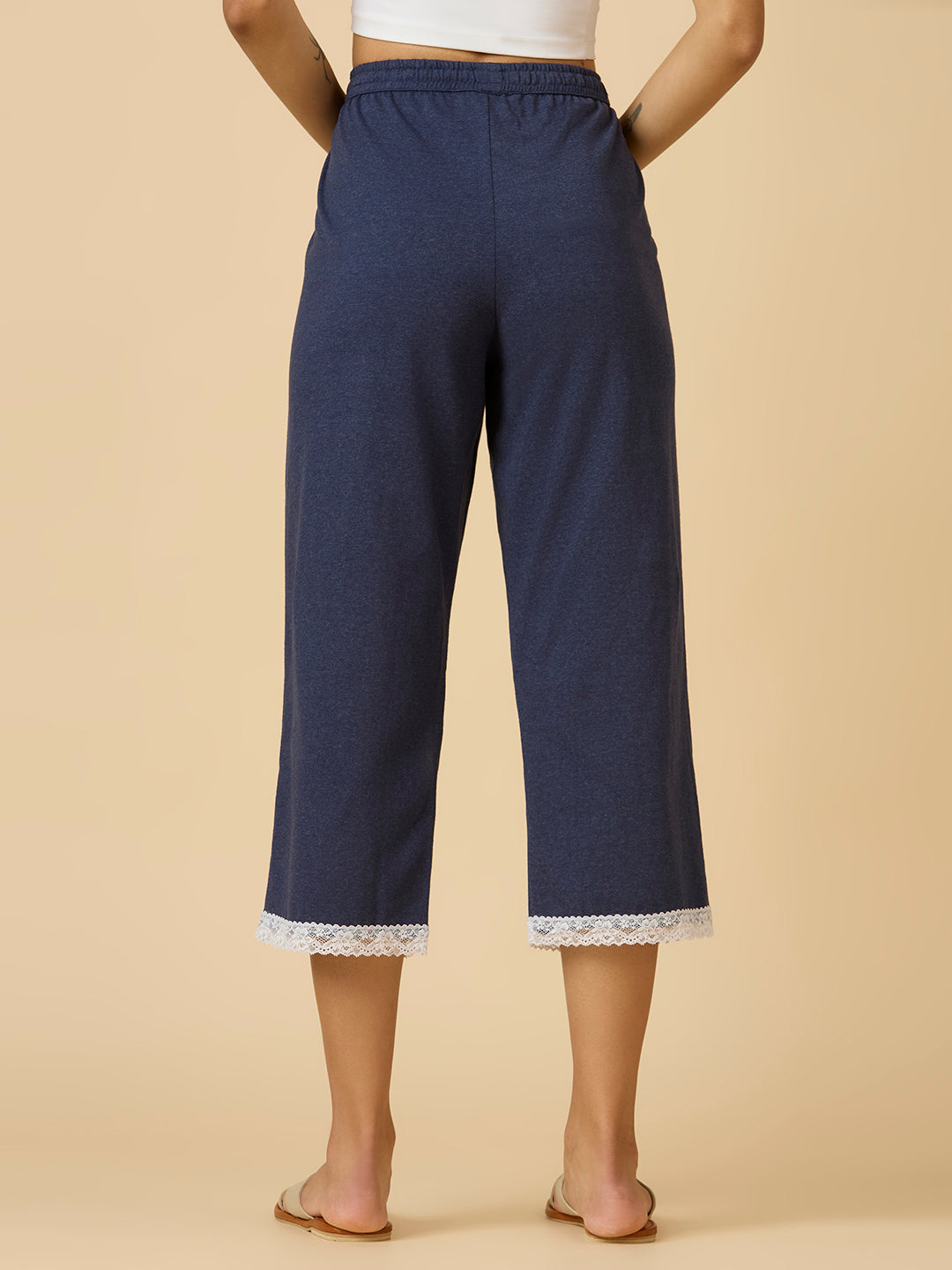 NAVY MELANGE LACE TRIMMED PJ'S