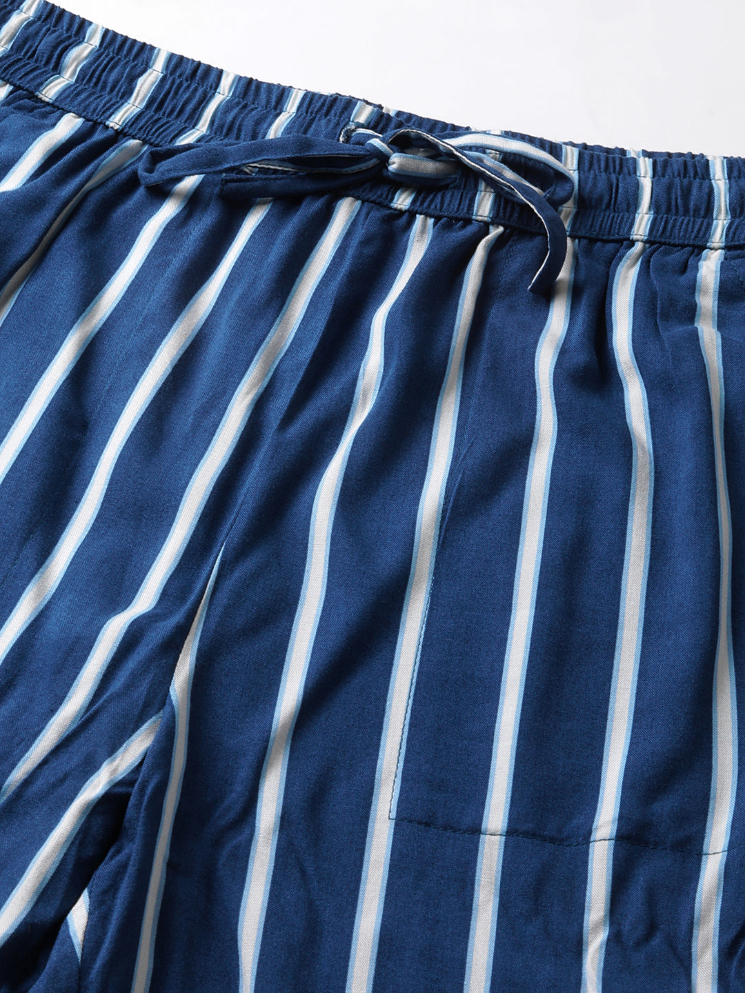 Rayon Striped Pleated Straight Leg Fluid Trousers