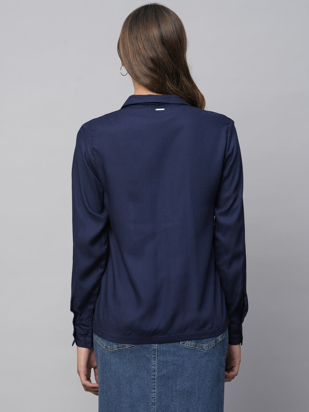 Rayon Dot Dobby Lapel Collar Straight Fit Shirt