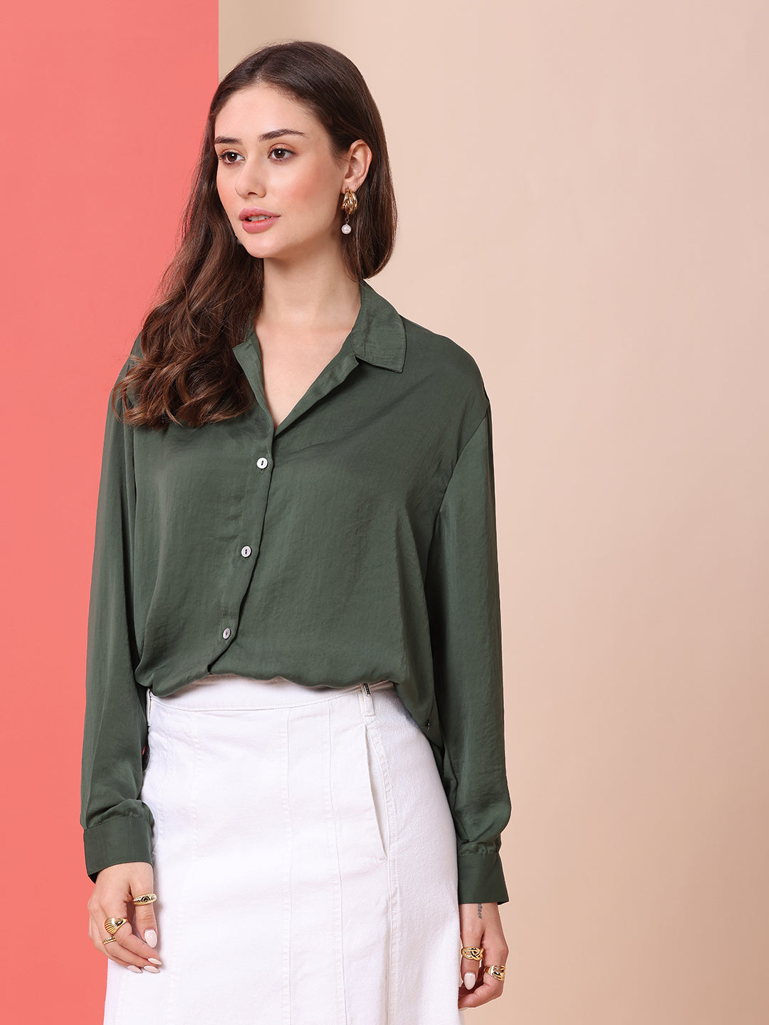 HAMMERED SATIN OVERSIZED DROP SHOULDER FLUID SHIRT