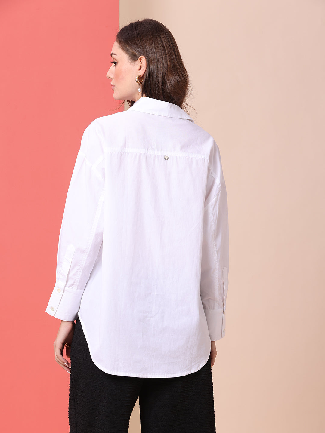 POPLIN DROP SHOULDER OVERSIZED SHIRT W/ HI-LOW HEM