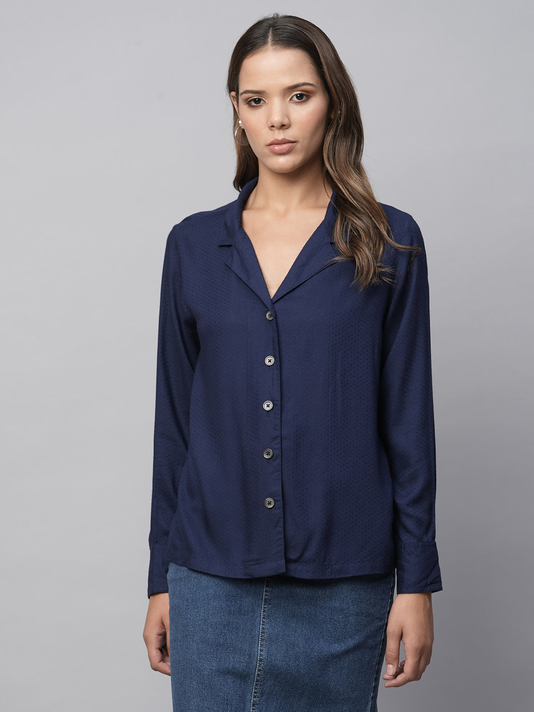 Rayon Dot Dobby Lapel Collar Straight Fit Shirt