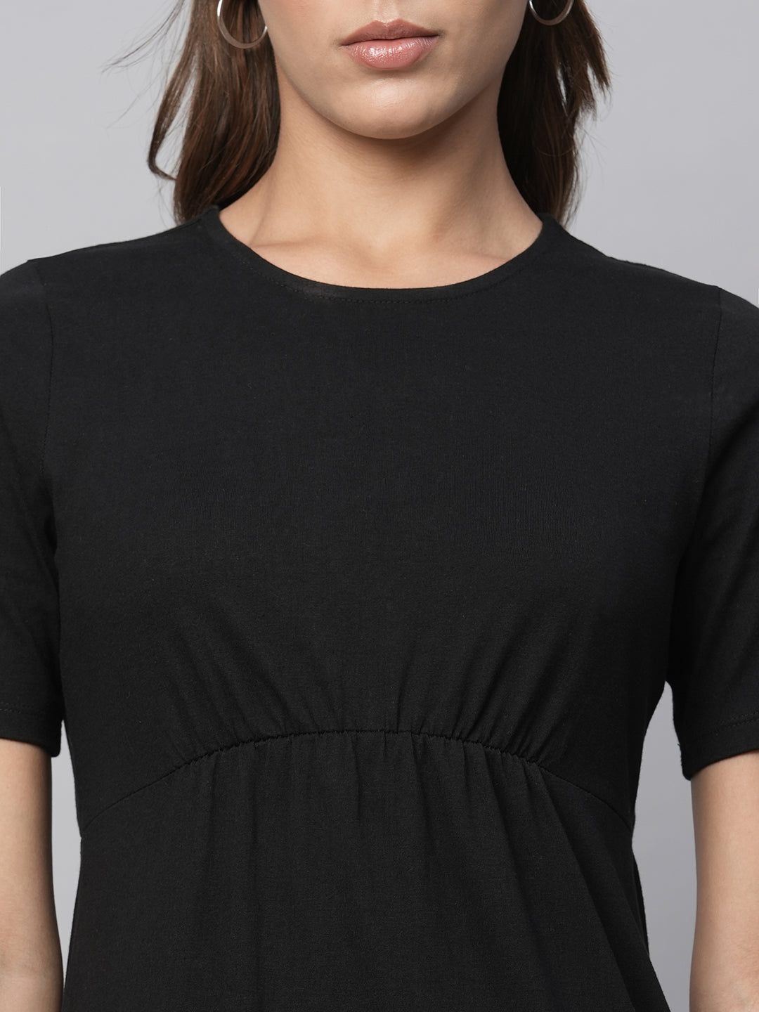 Cotton Jersey Basque Midi Length Black Dress