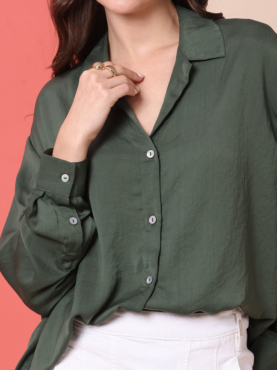 HAMMERED SATIN OVERSIZED DROP SHOULDER FLUID SHIRT