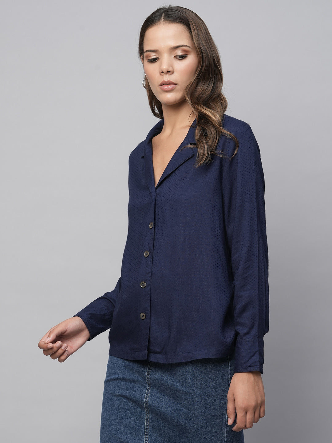 Rayon Dot Dobby Lapel Collar Straight Fit Shirt