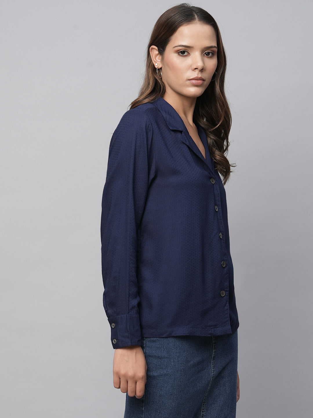 Rayon Dot Dobby Lapel Collar Straight Fit Shirt