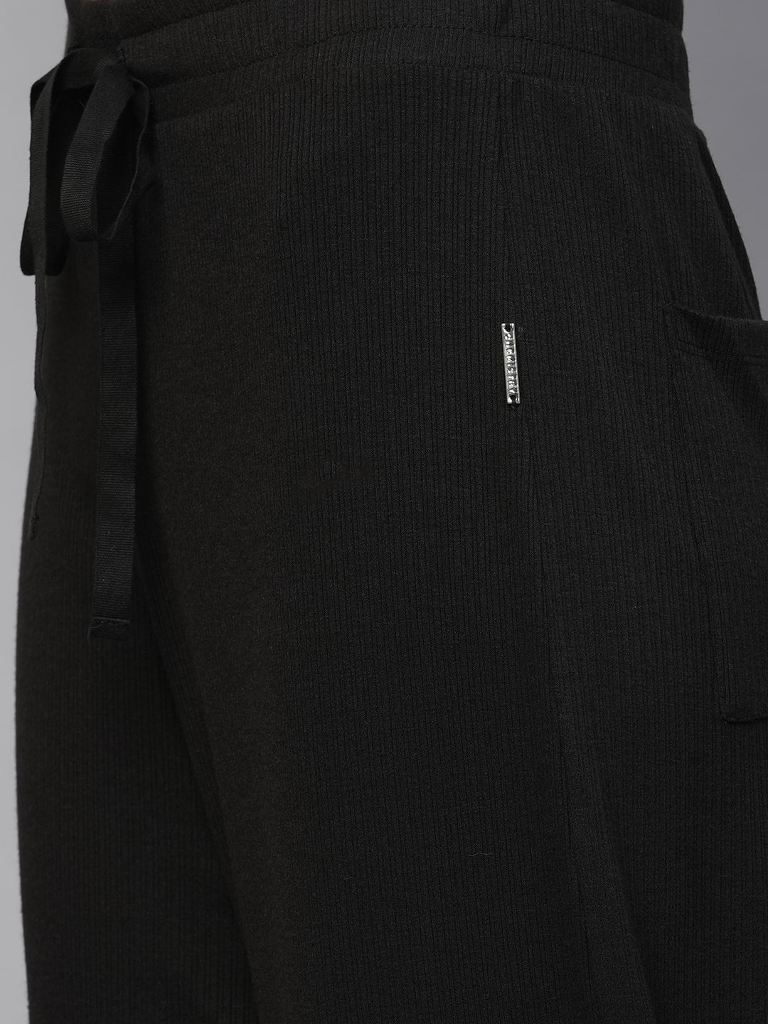 Ribbed Knit Wide Leg Cropped Lounge Pants With A Cuffed Hemline