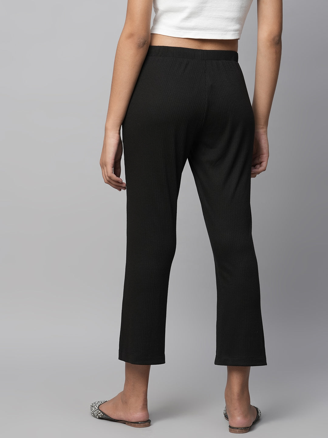 Ribbed Knit Pull On Slim Leg Cropped Lounge Pants