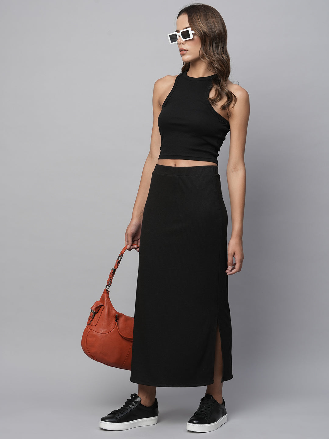 Ribbed Knit Pull On Lounge Skirt