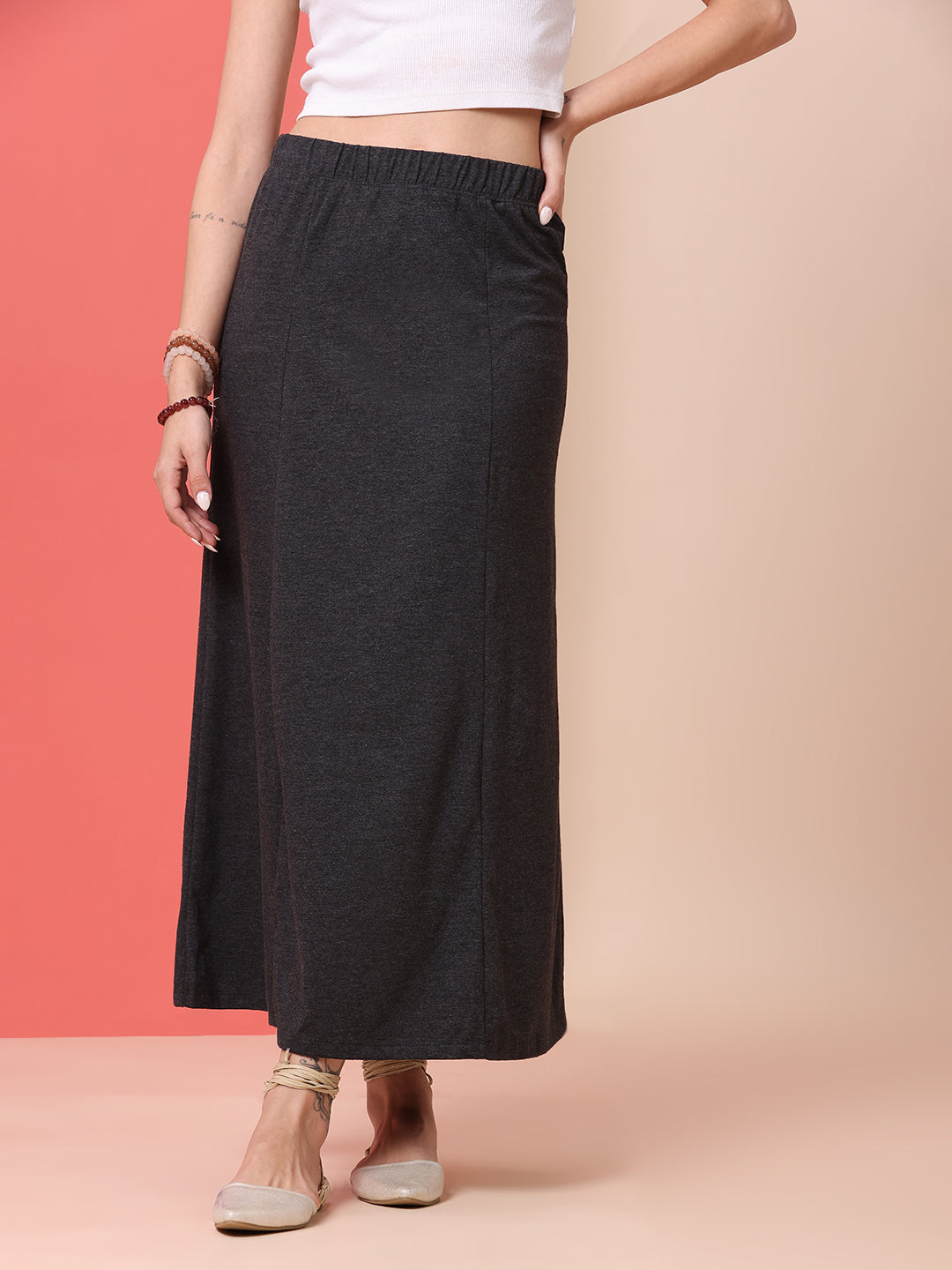 COTTON LYCRA FIT N FLARE PULL ON SKIRT