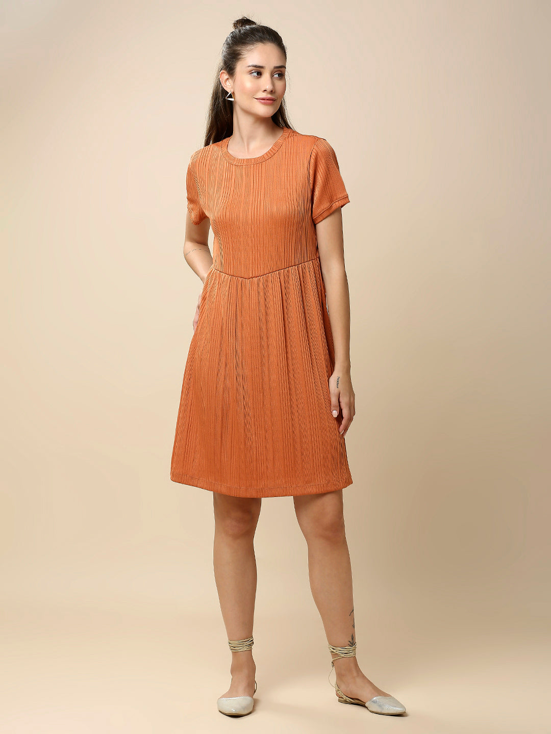 VARIEGATED RIB POLY LYCRA BASQUE DRESS