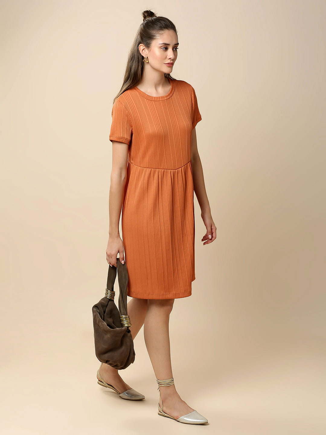 VARIEGATED RIB POLY LYCRA BASQUE DRESS