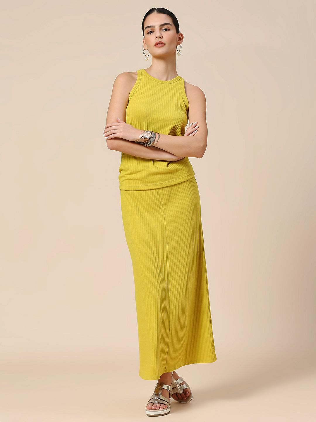 RIBBED KNIT PULL ON A-LINE SKIRT