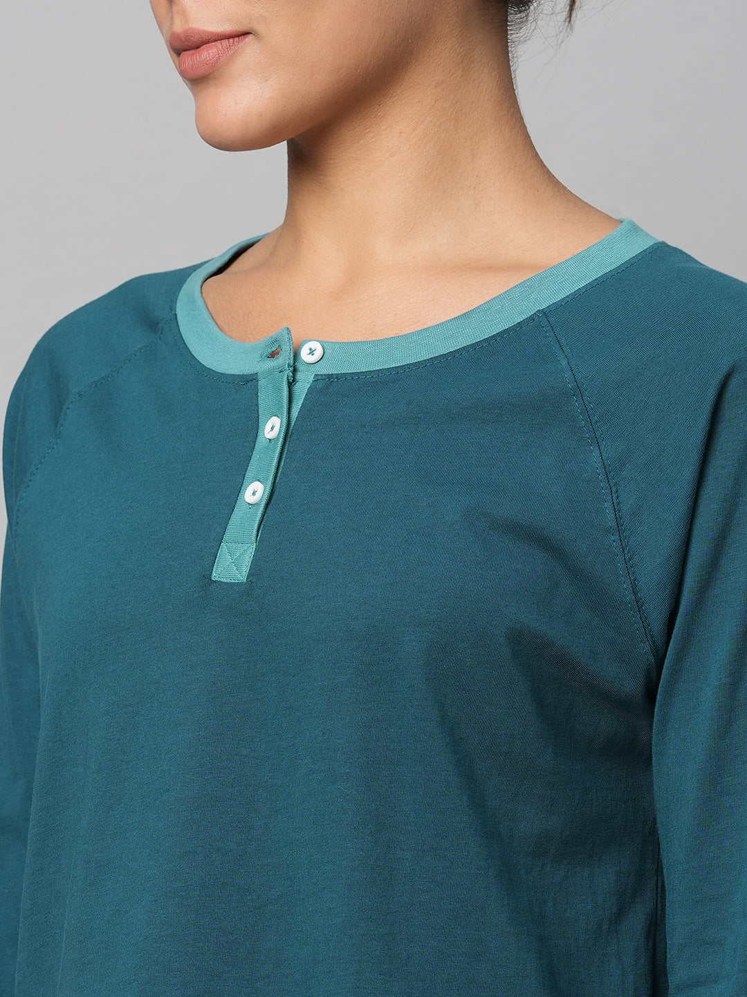 Colour Blocked Cotton Jersey Henley Tee W/ Shorts Set