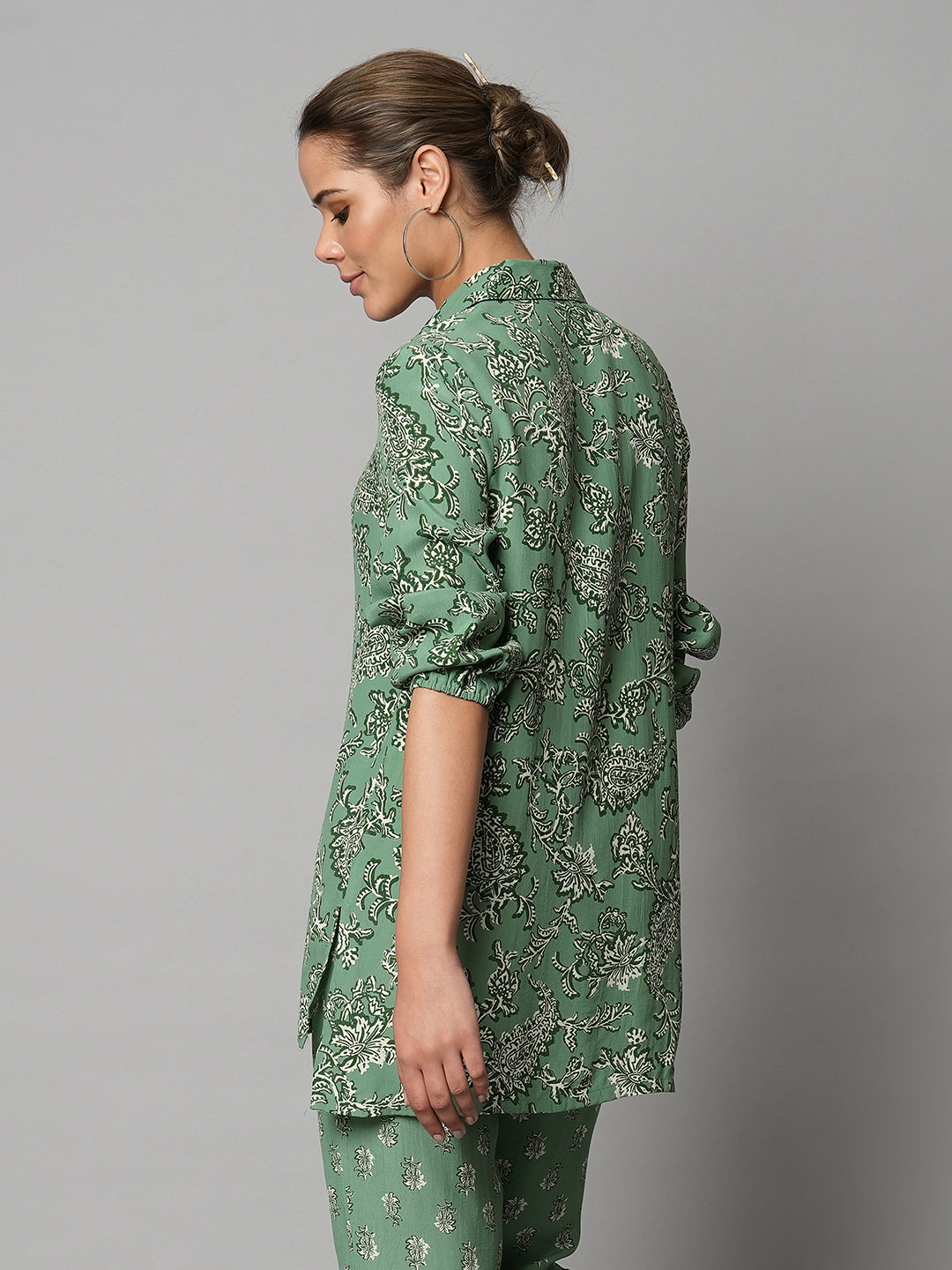 Paisley Printed Viscose Crepe Longline Shirt
