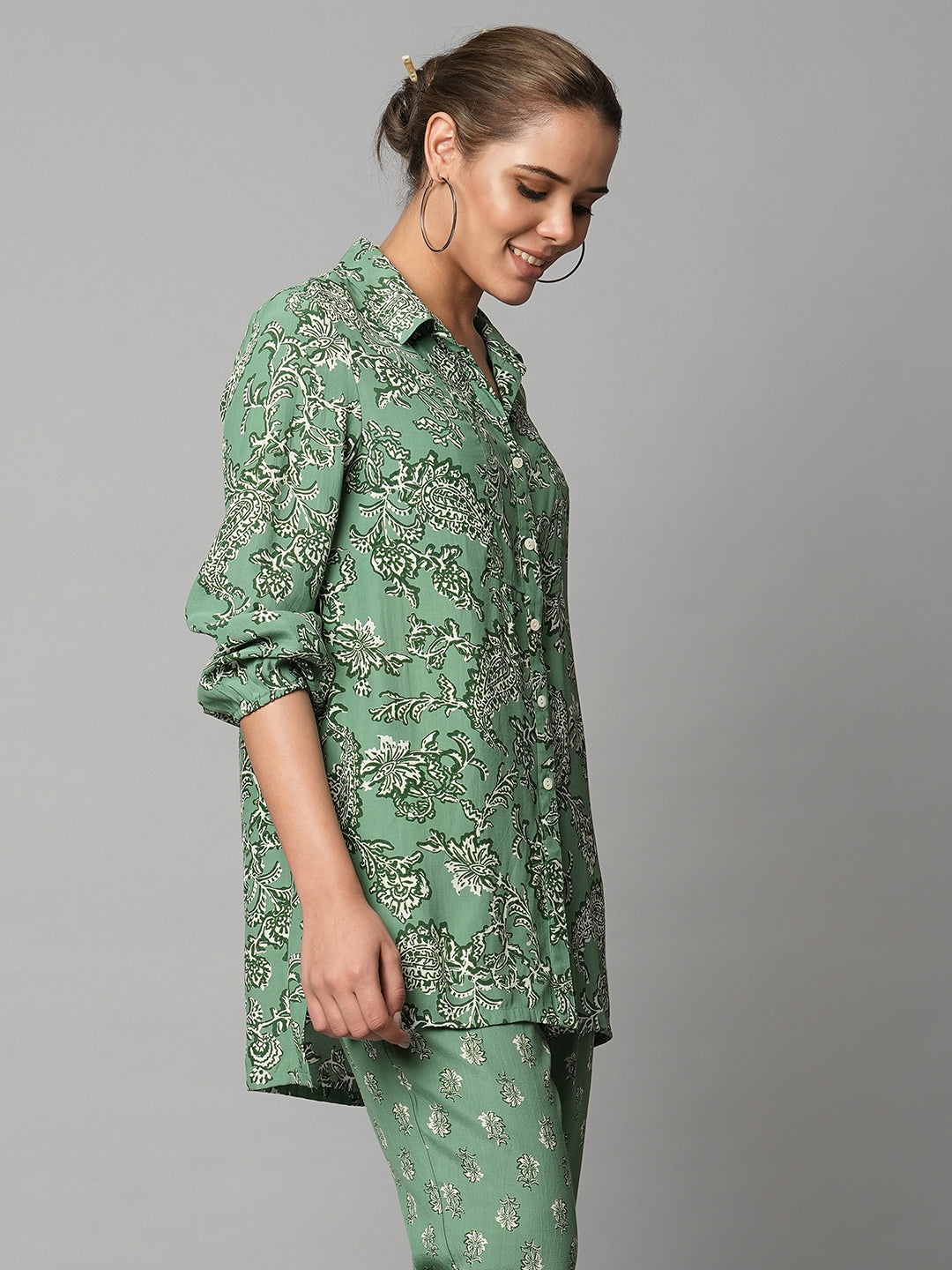 Paisley Printed Viscose Crepe Longline Shirt