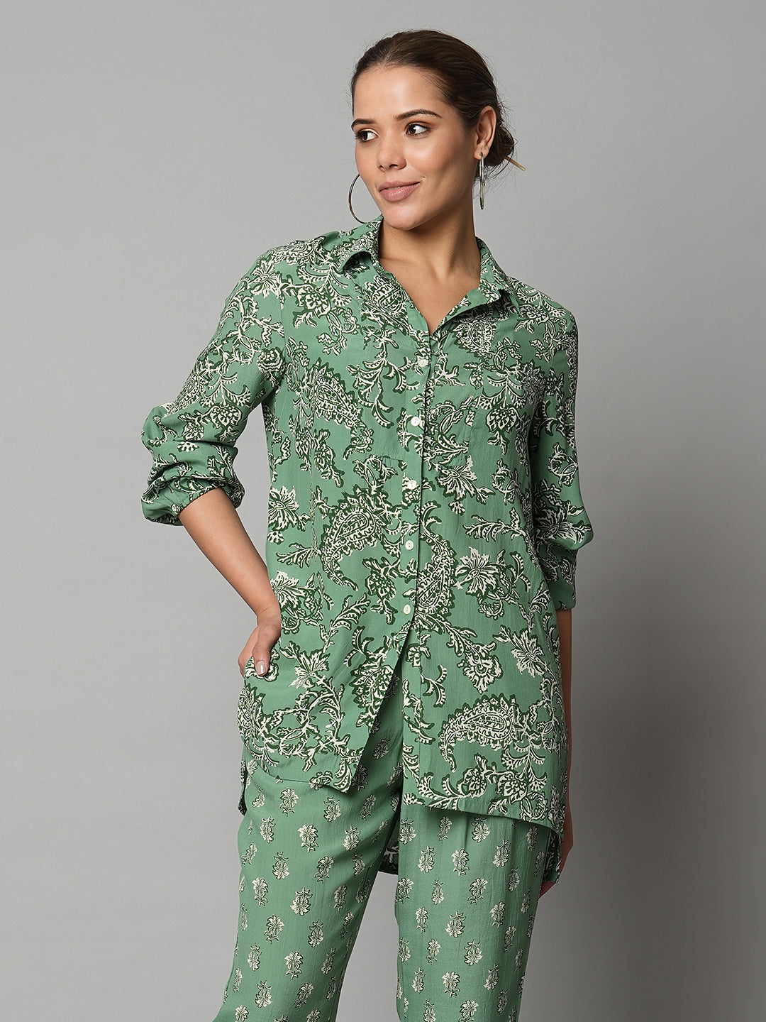 Paisley Printed Viscose Crepe Longline Shirt