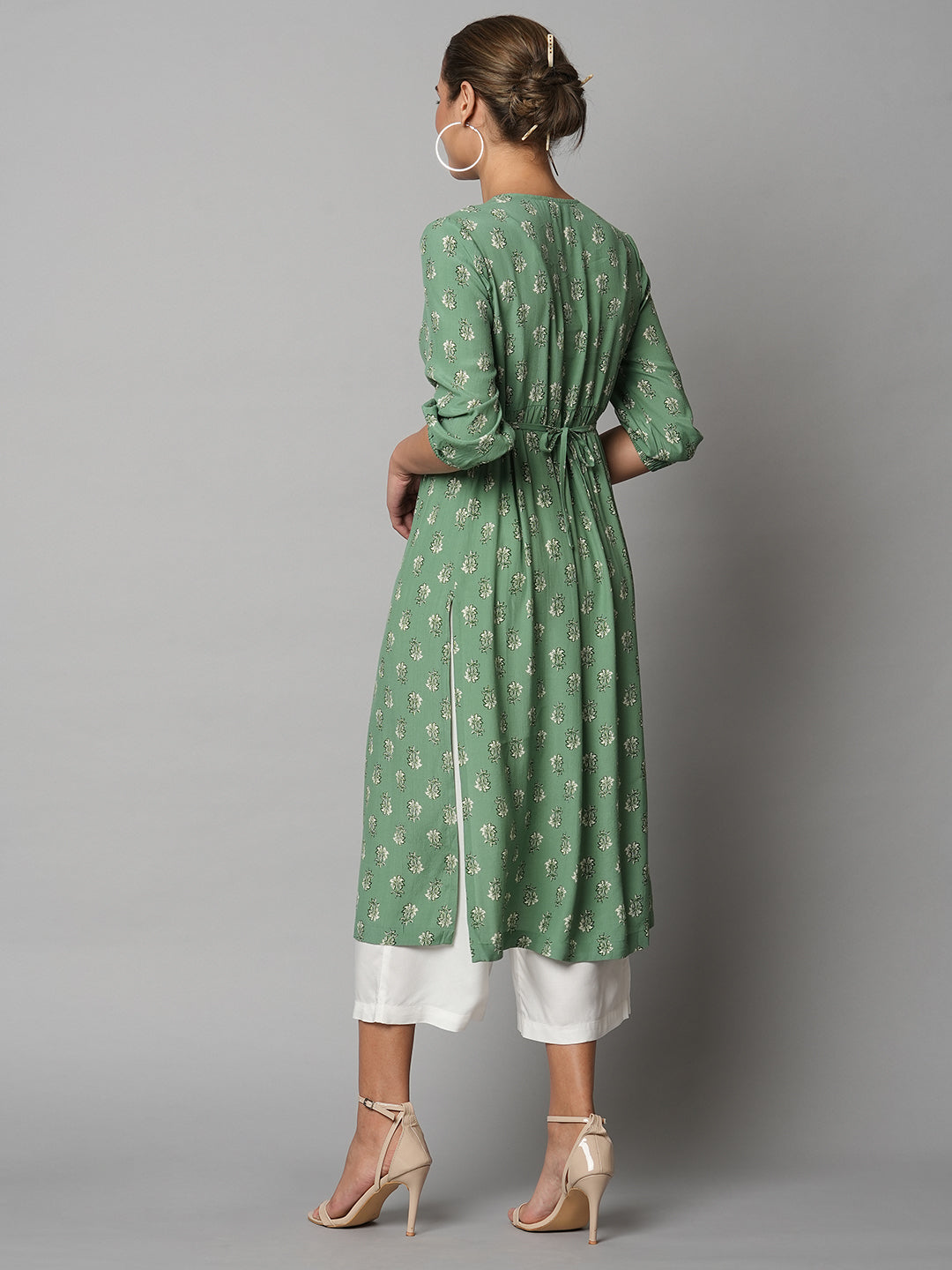 Butti Printed Viscose Crepe Basque Style Kurta & Wide Leg Pj Set