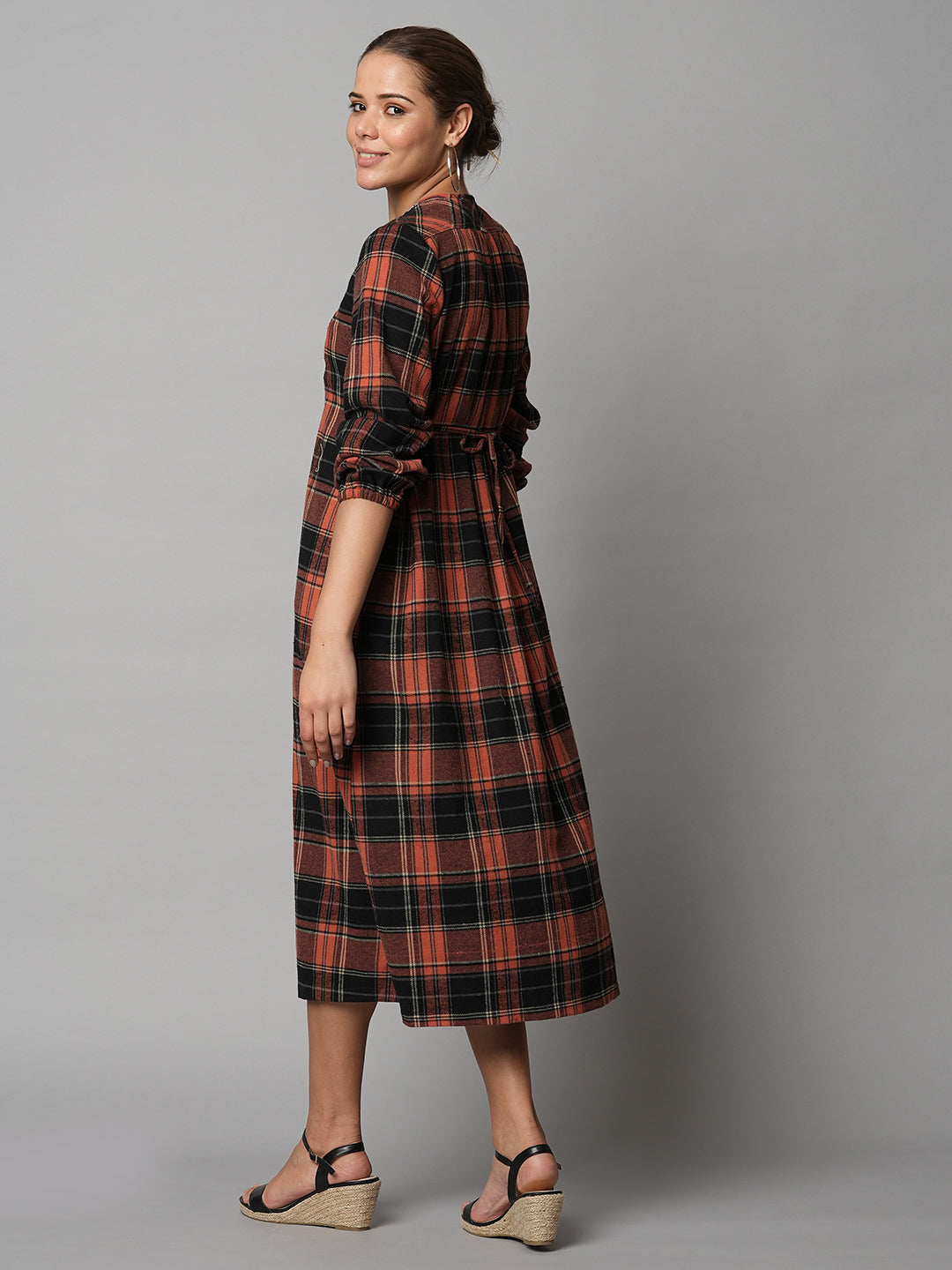 Brushed Flannel Embroidered Tunic Dress W/ Back Tie Up