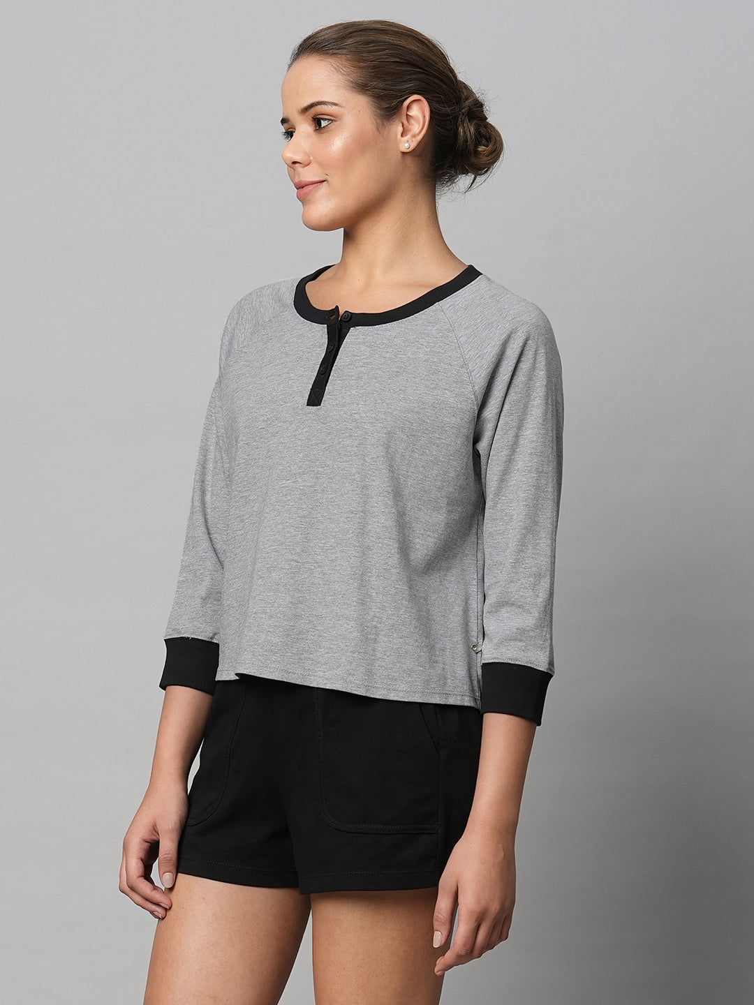 Colour Blocked Cotton Jersey Henley Tee W/ Shorts Set