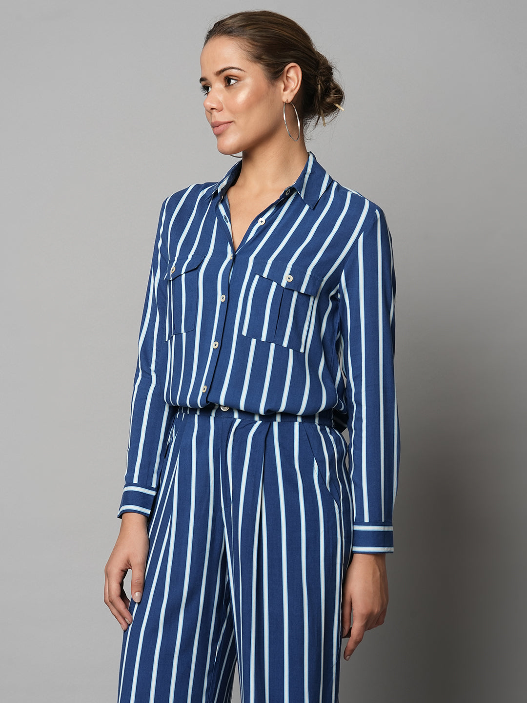 Rayon Printed Striped Fluid Shirt