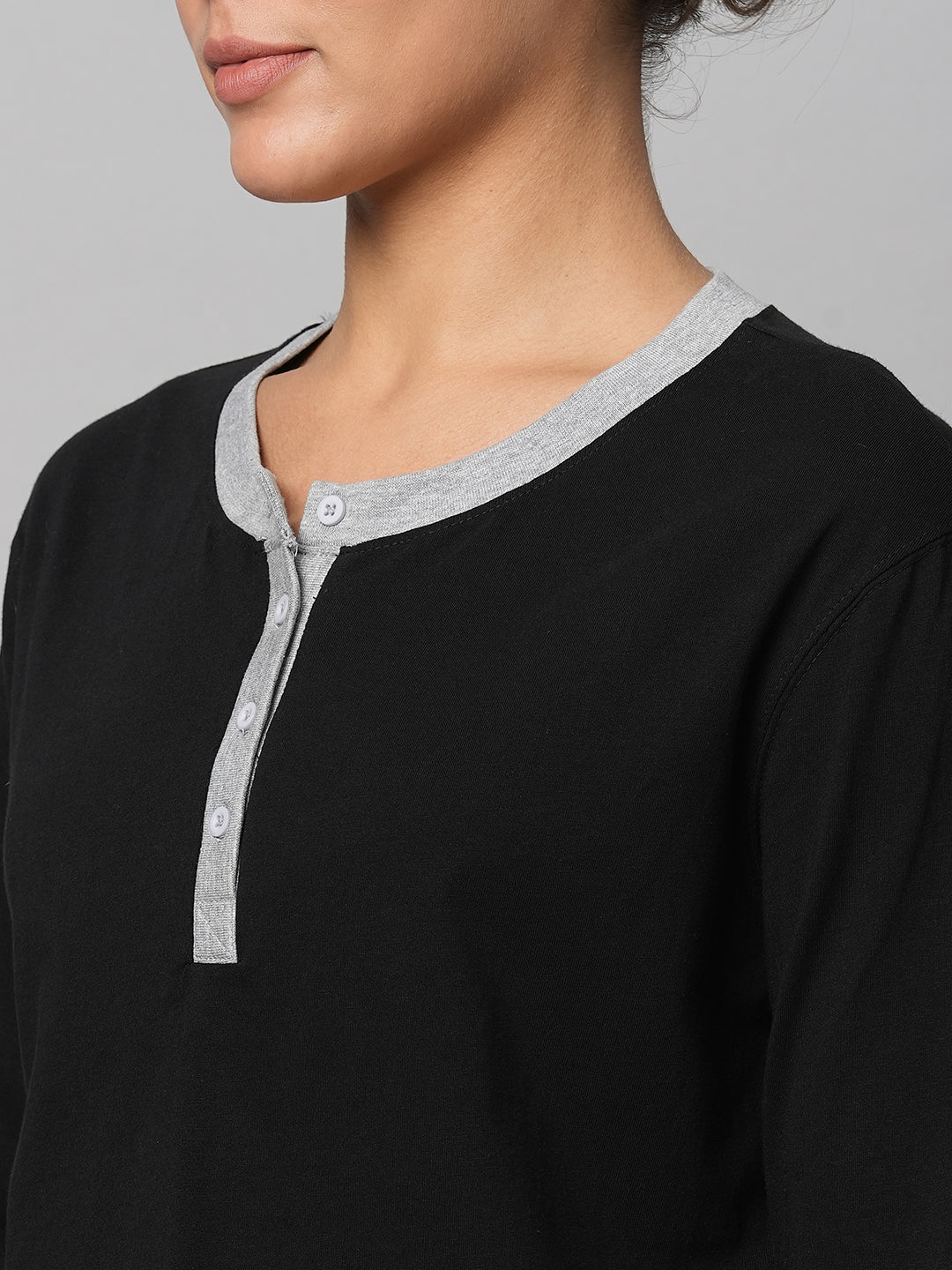Colour Blocked Cotton Jersey Henley Tee W/ Pj Set