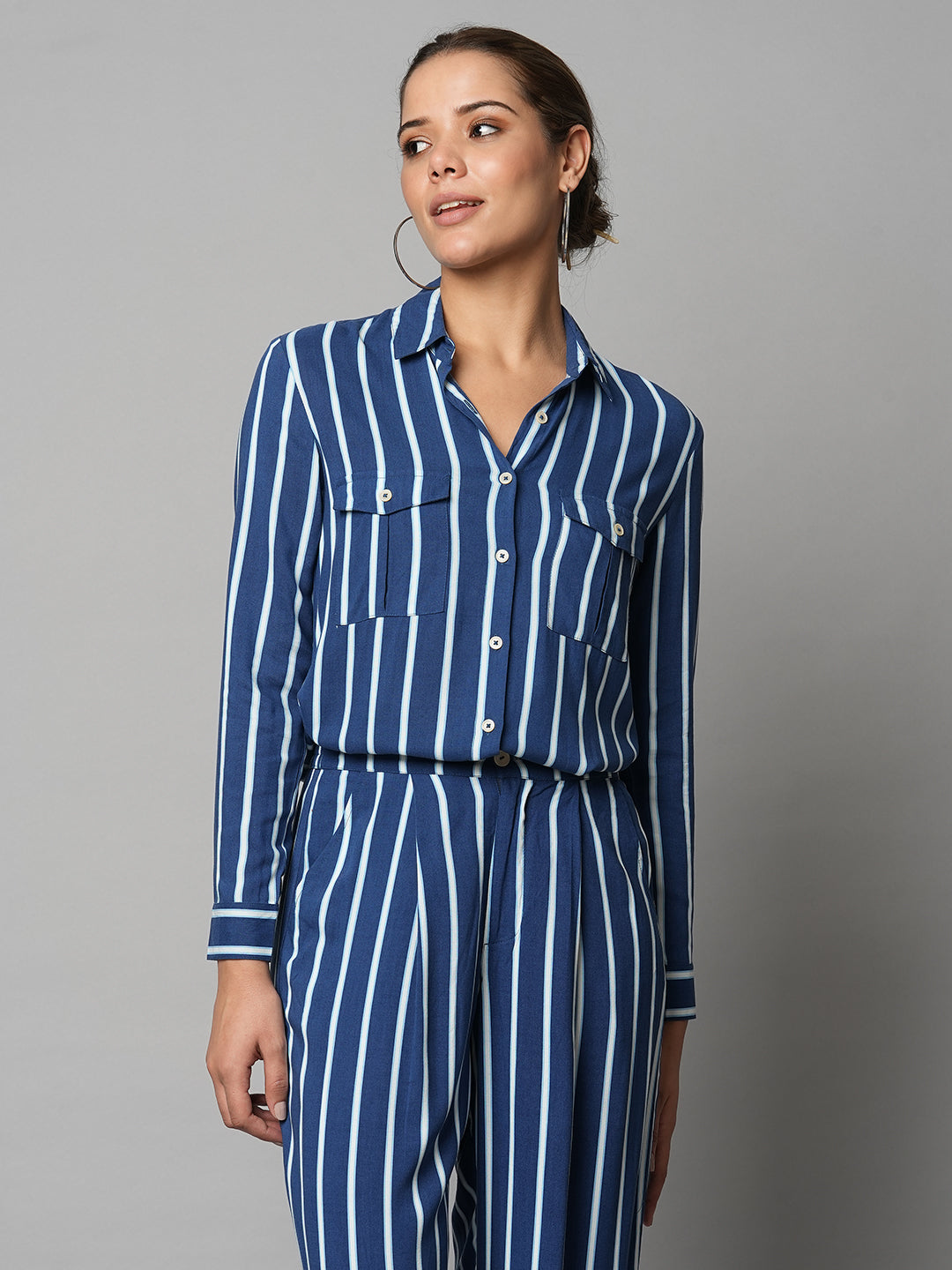 Rayon Printed Striped Fluid Shirt