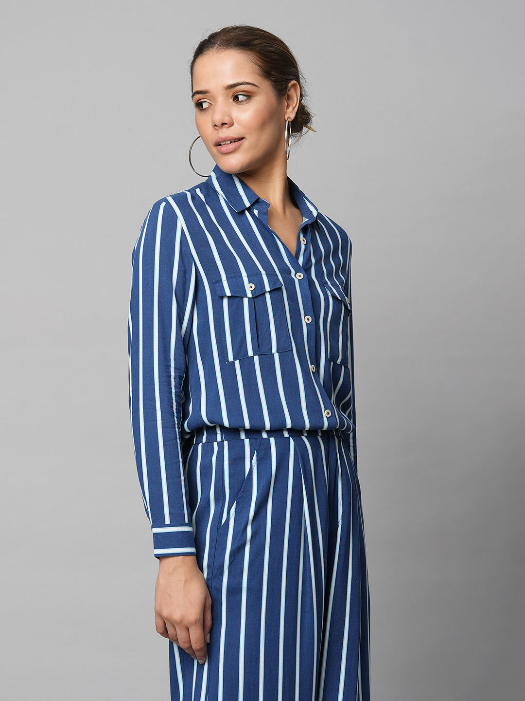 Rayon Printed Striped Fluid Shirt