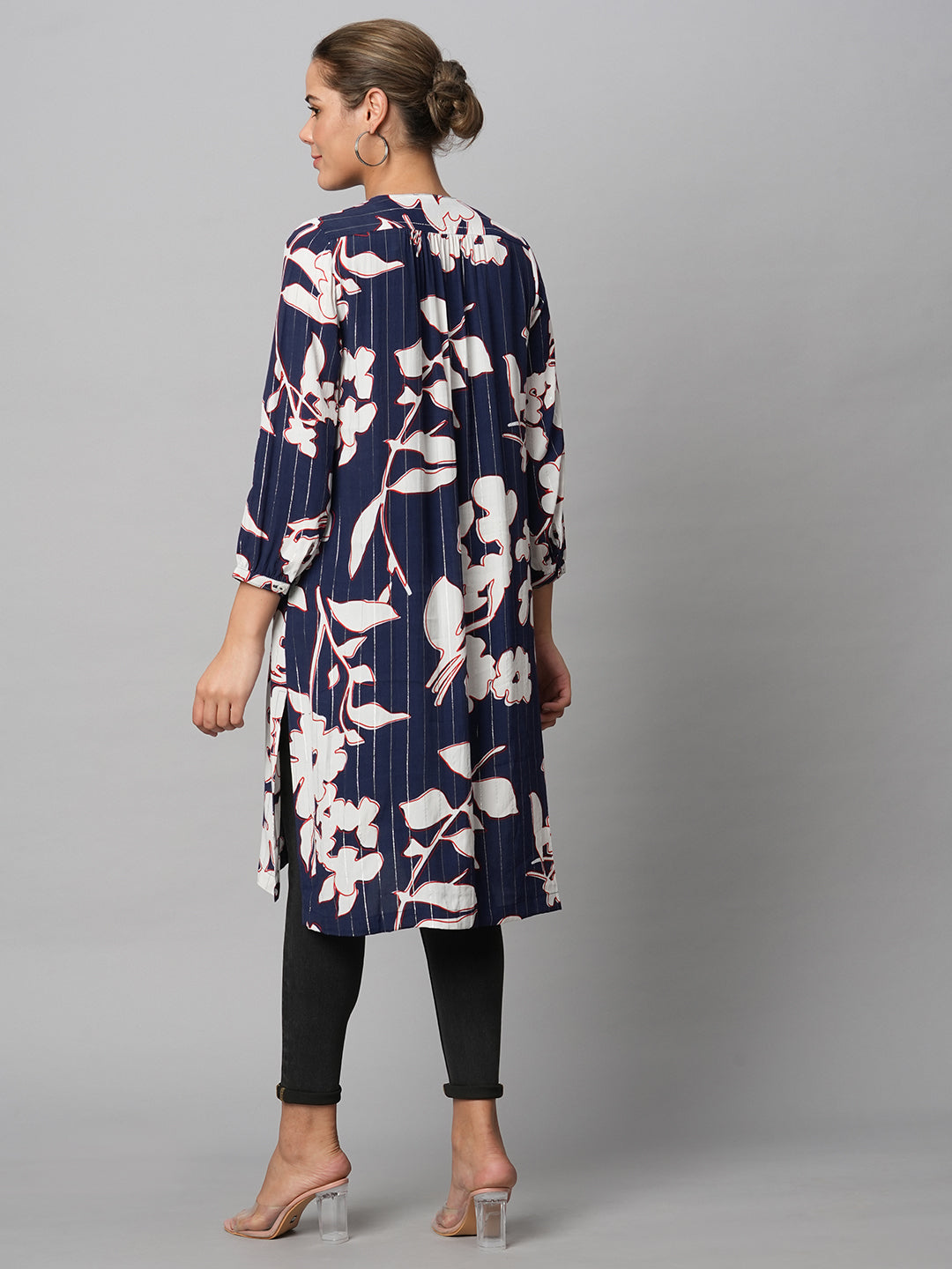 GIANT FLORAL PRINT ON LUREX VISCOSE CREPE LONGLINE TUNIC