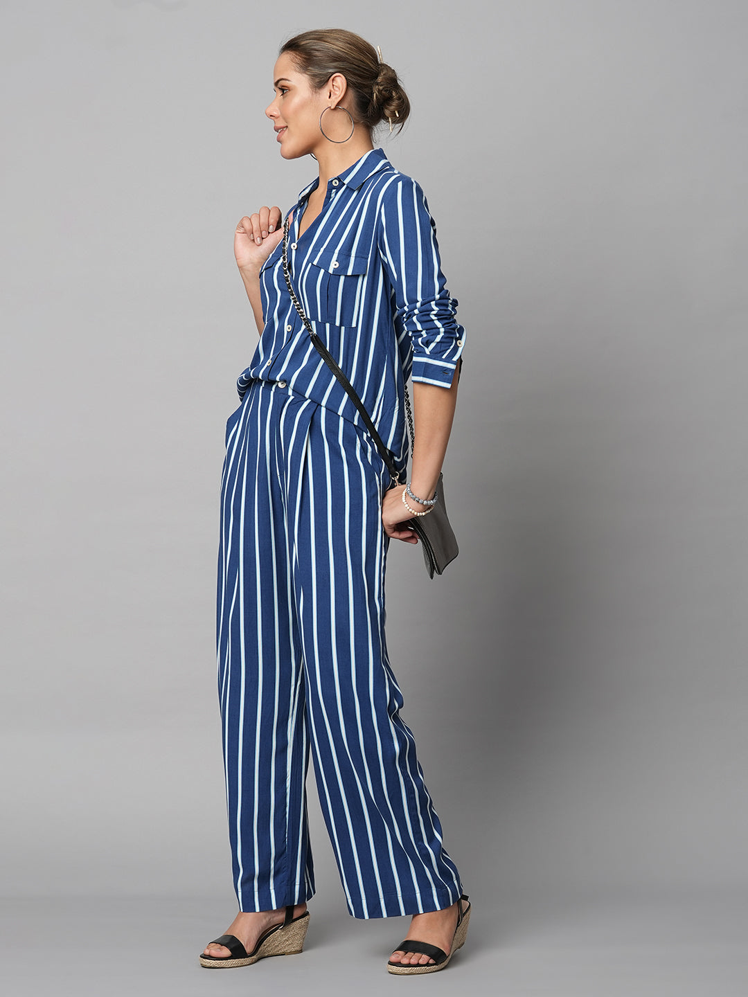 Rayon Printed Striped Fluid Shirt