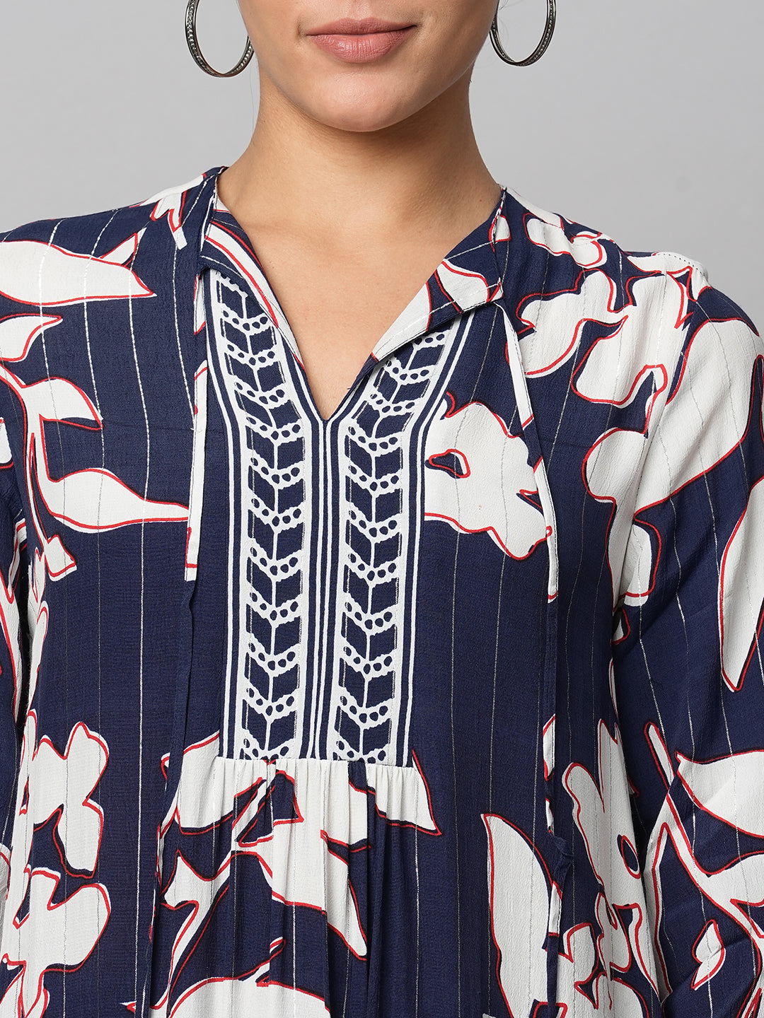 GIANT FLORAL PRINT ON LUREX VISCOSE CREPE LONGLINE TUNIC