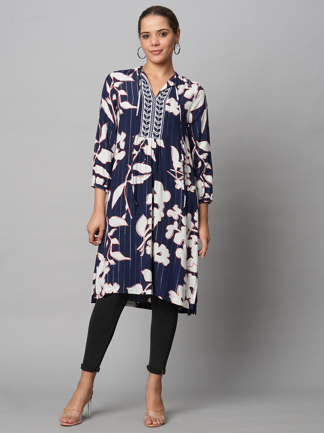GIANT FLORAL PRINT ON LUREX VISCOSE CREPE LONGLINE TUNIC