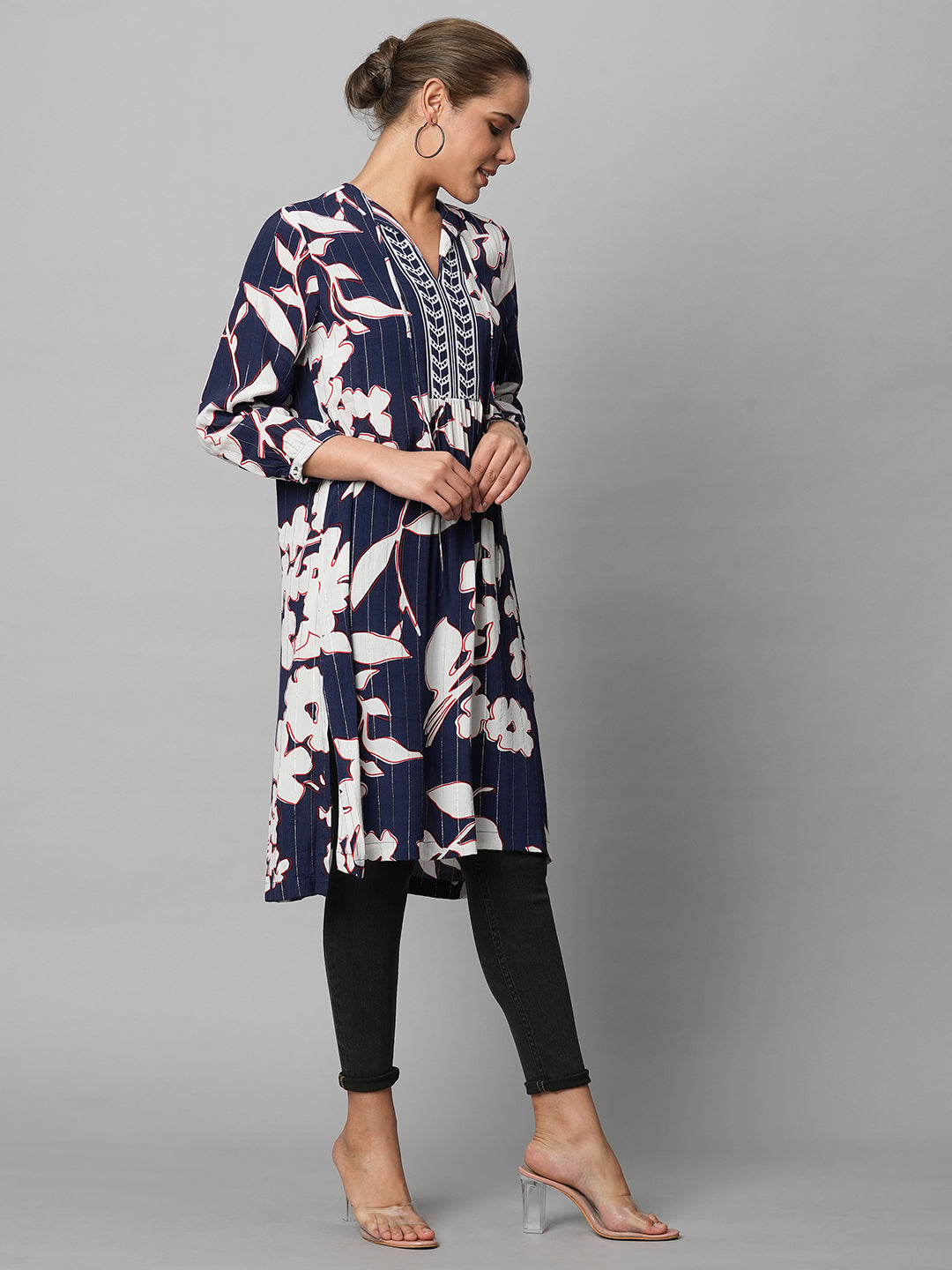GIANT FLORAL PRINT ON LUREX VISCOSE CREPE LONGLINE TUNIC