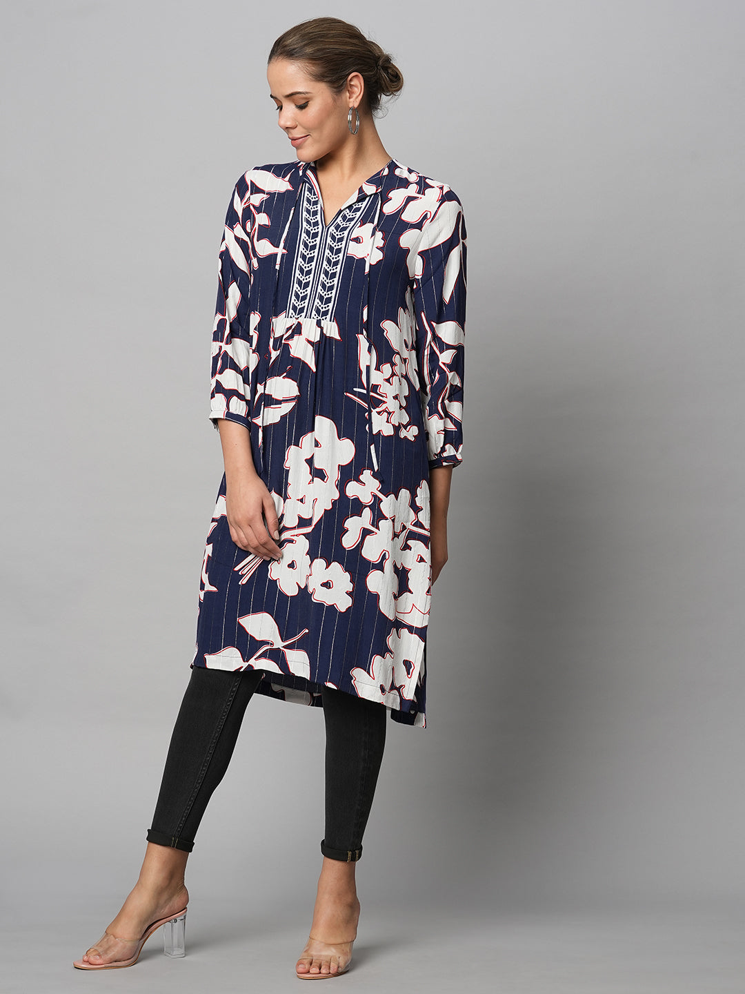 GIANT FLORAL PRINT ON LUREX VISCOSE CREPE LONGLINE TUNIC