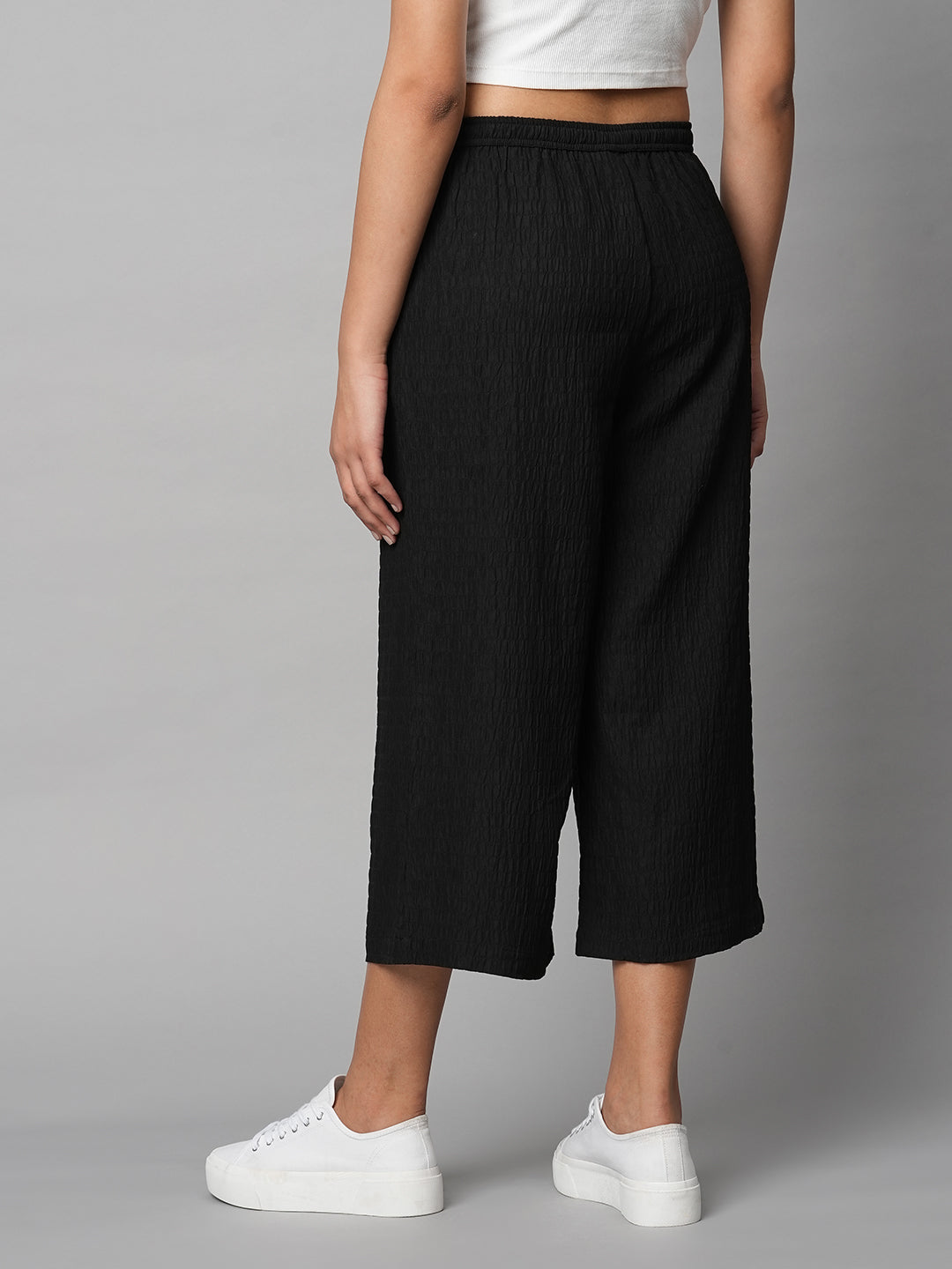 Textured Poly Slip On Cropped Cullotes