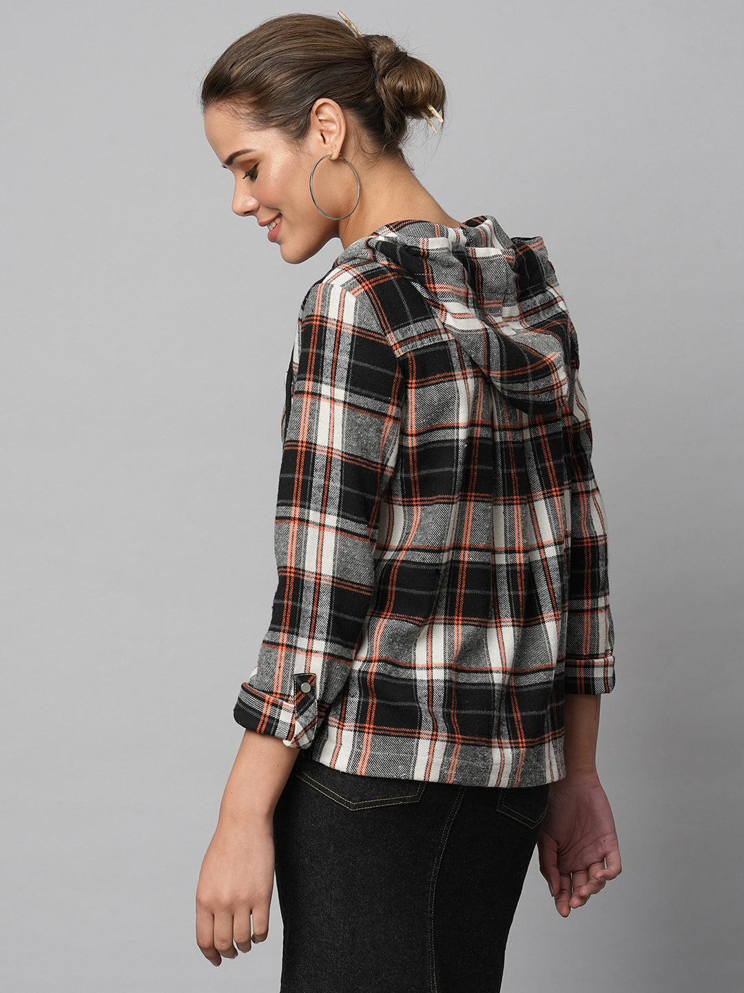 Brushed Flannel Plaid Shirt With Hood