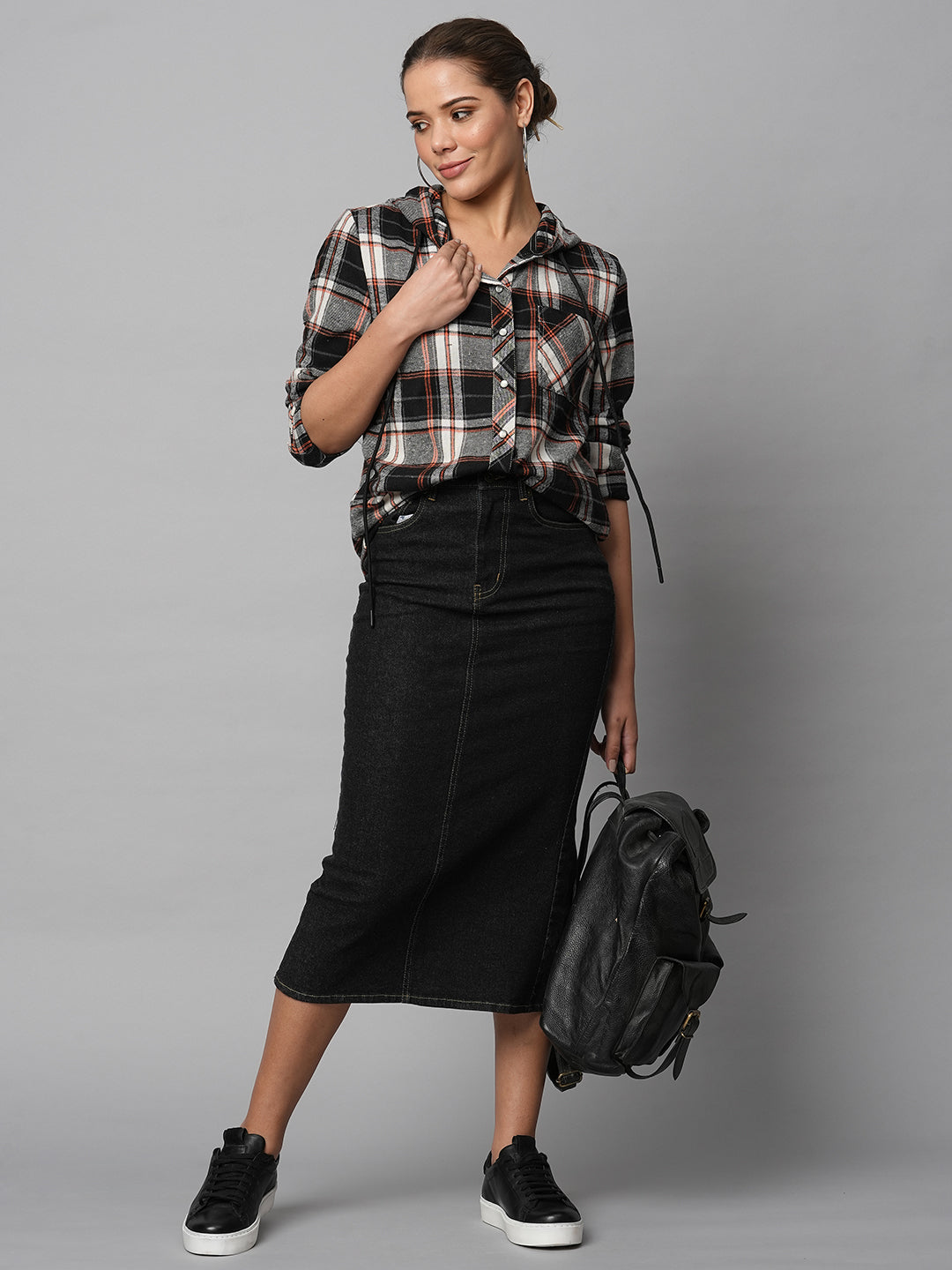 Brushed Flannel Plaid Shirt With Hood