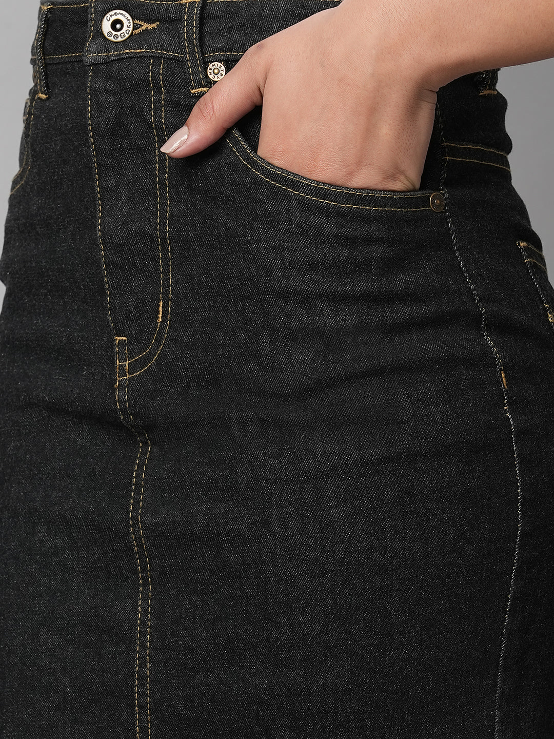 Black Denim 5 Pocket Pencil Skirt