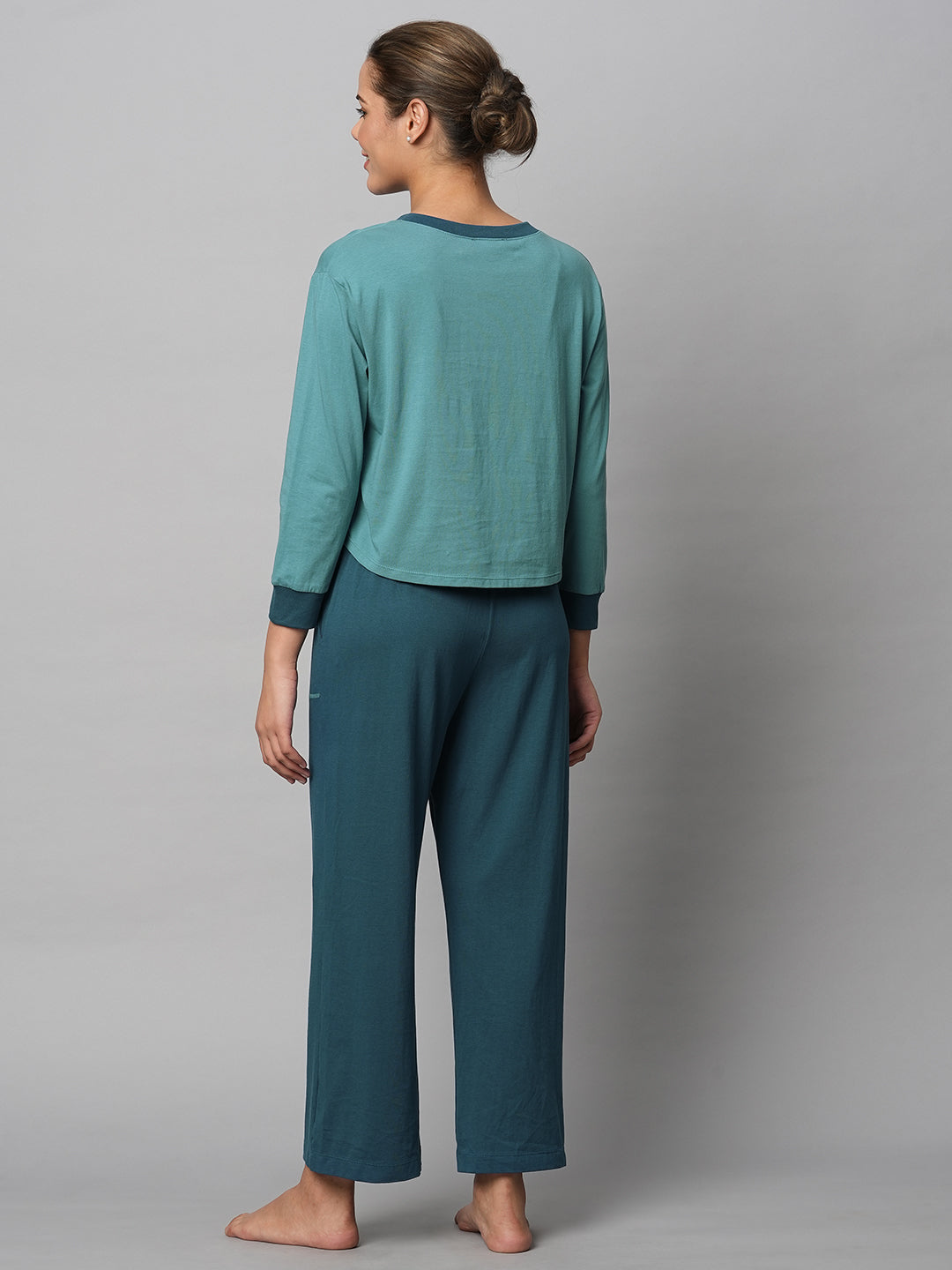 Colour Blocked Cotton Jersey Henley Tee W/ Pj Set