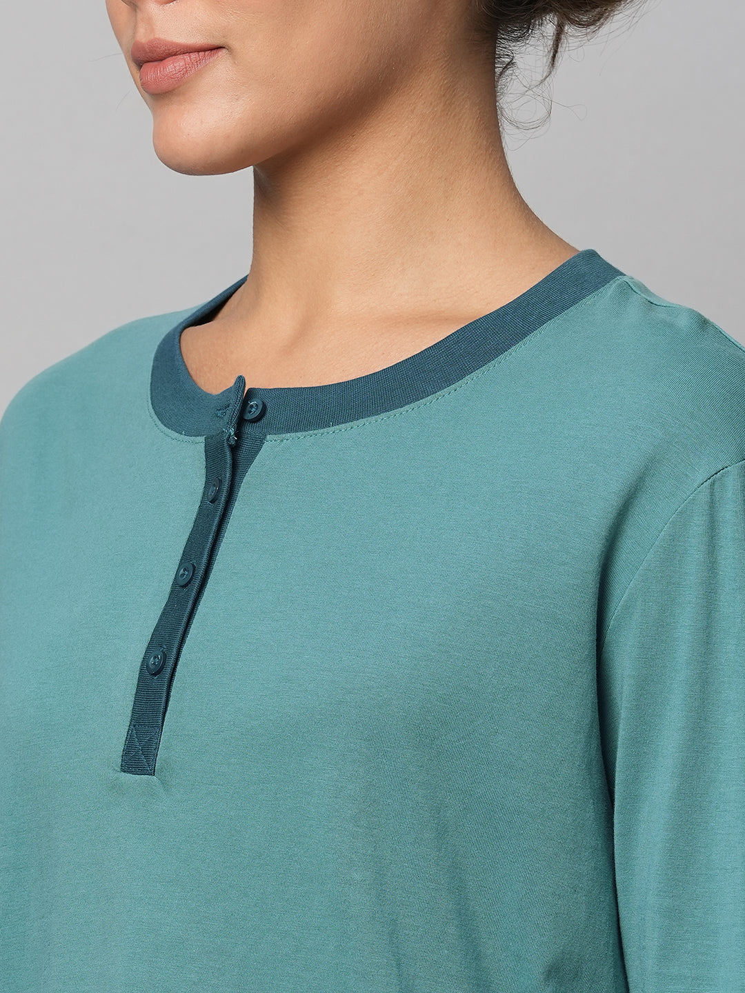 Colour Blocked Cotton Jersey Henley Tee W/ Pj Set