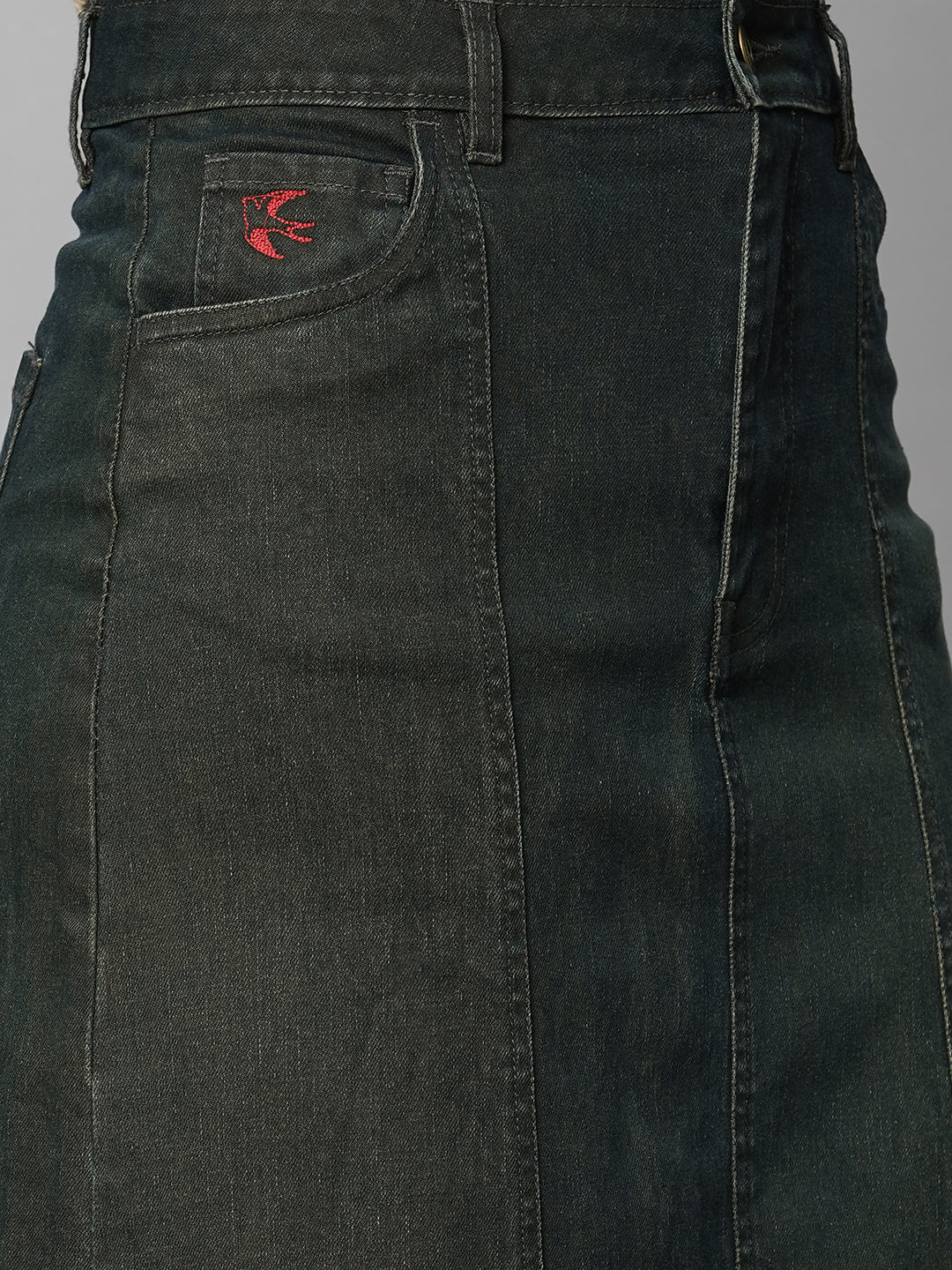 DIRTY WASH DENIM PANELLED FIT N FLARE SKIRT