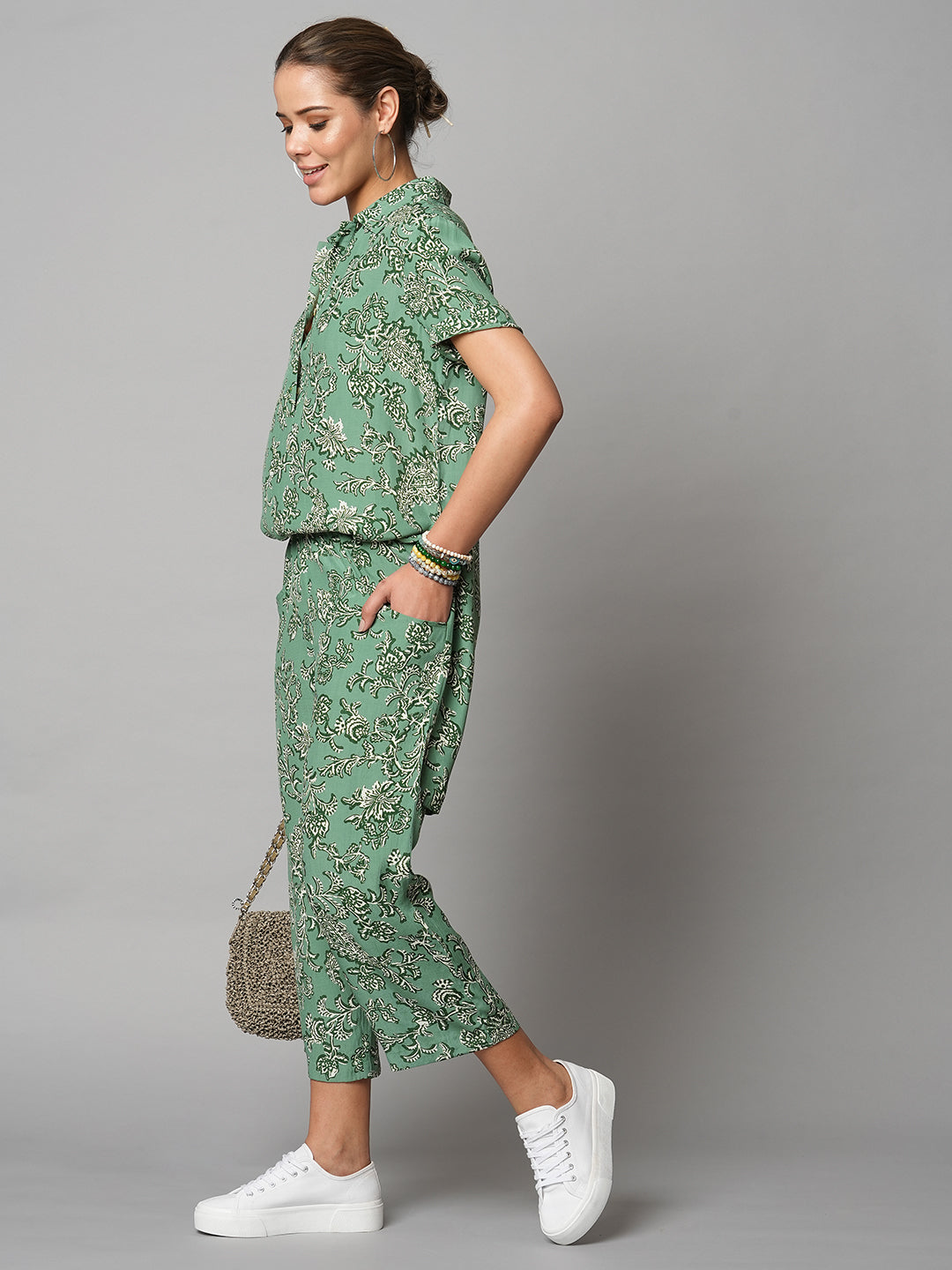PAISLEY PRINTED VISCOSE CREPE LONGLINE TUNIC TOP & CROPPED PJ'S
