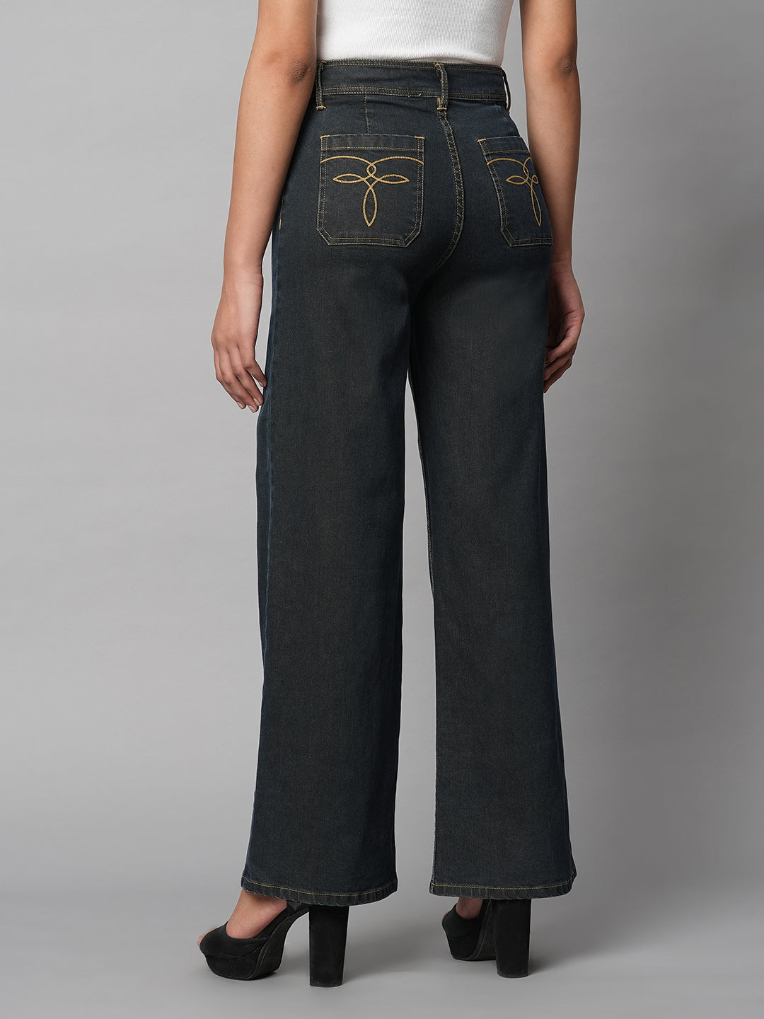 DIRTY WASH DENIM MID RISE FLARED JEANS