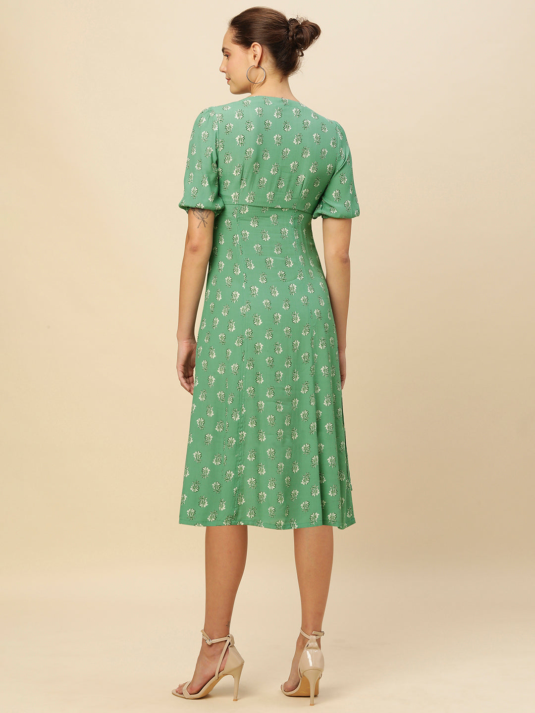 BUTTI PRINTED VISCOSE CREPE BASQUE DRESS