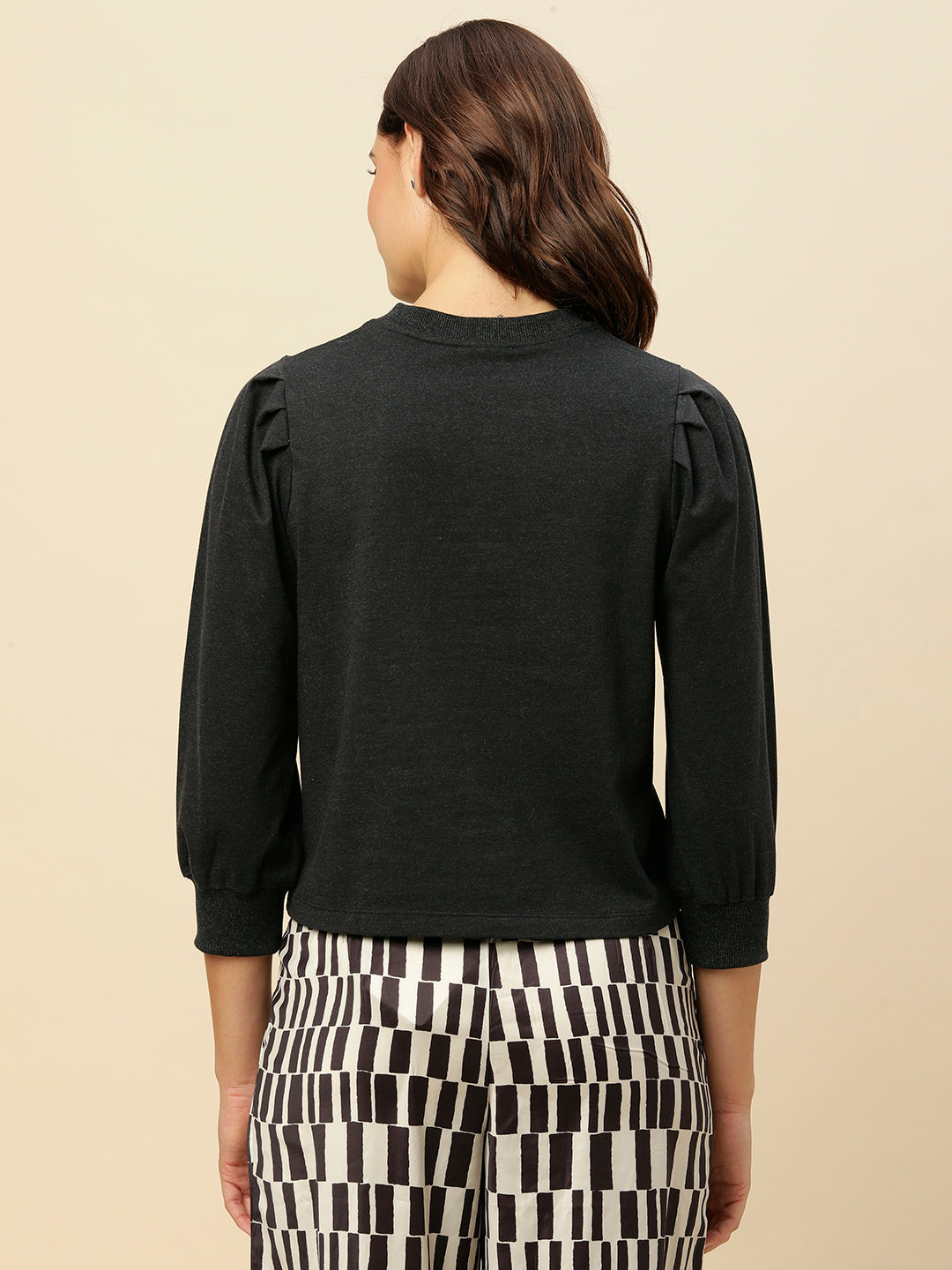 ANTHRACITE MELANGE PUFF SLEEVE SWEATSHIRT