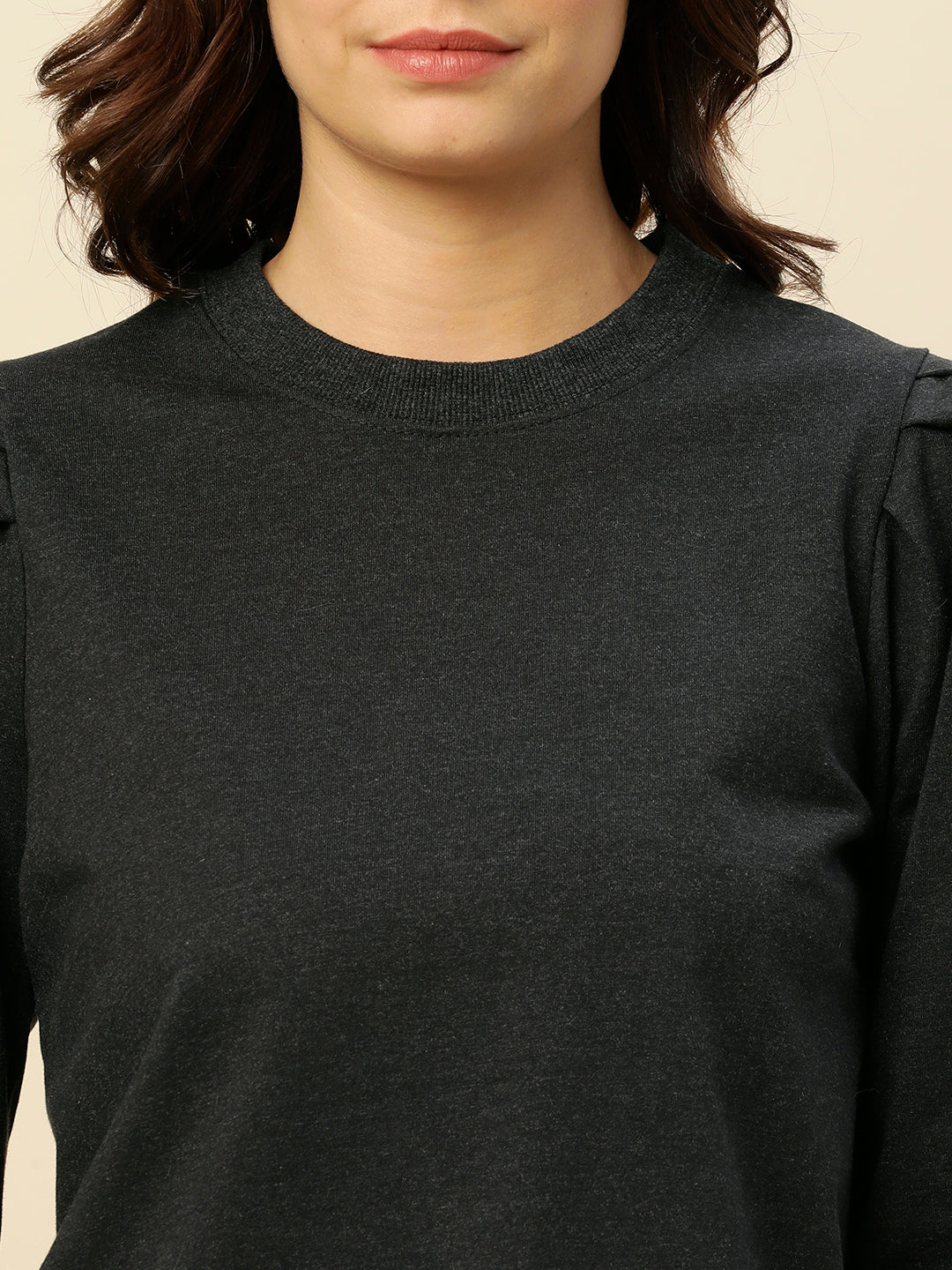 ANTHRACITE MELANGE PUFF SLEEVE SWEATSHIRT