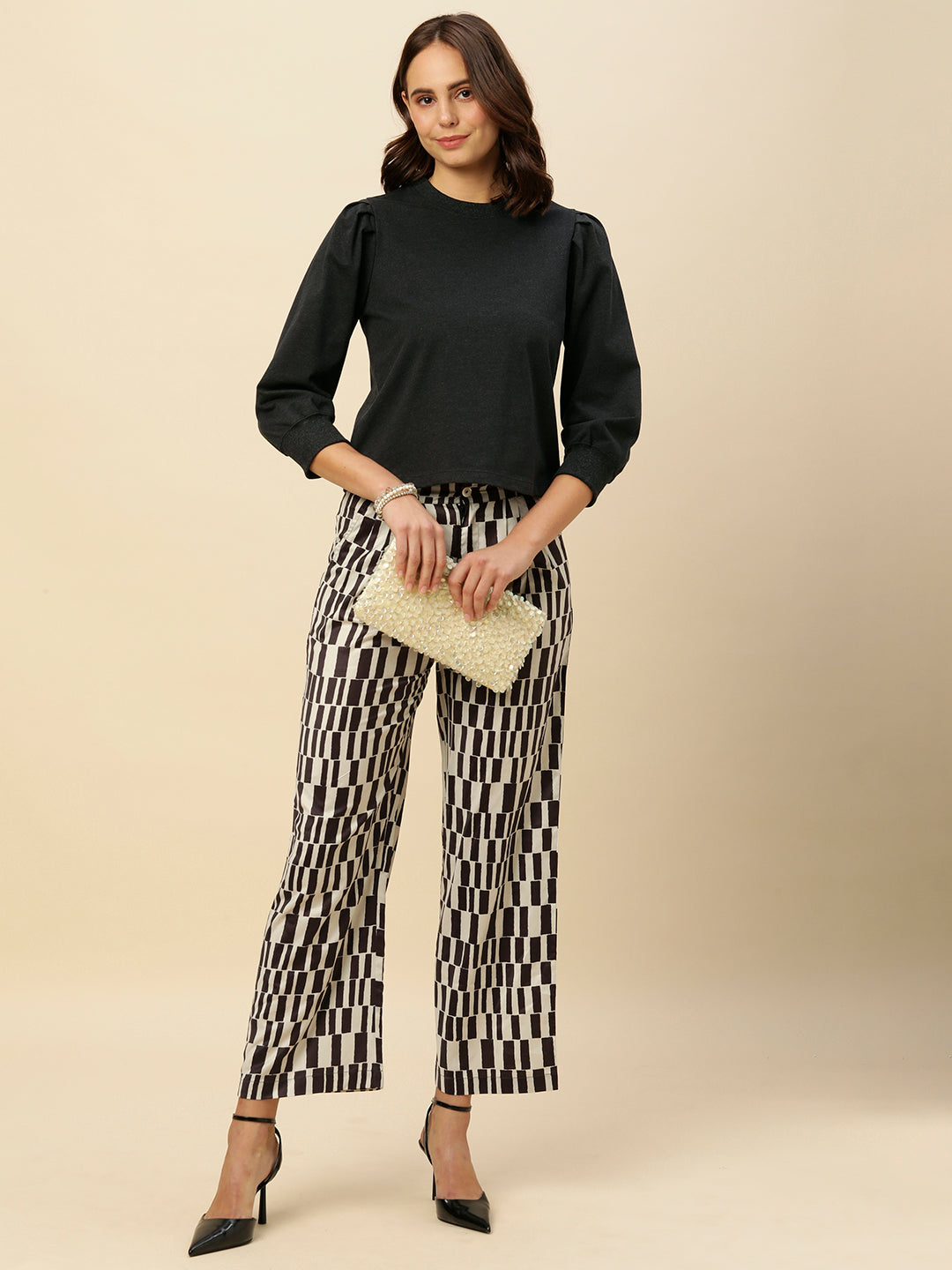 ANTHRACITE MELANGE PUFF SLEEVE SWEATSHIRT