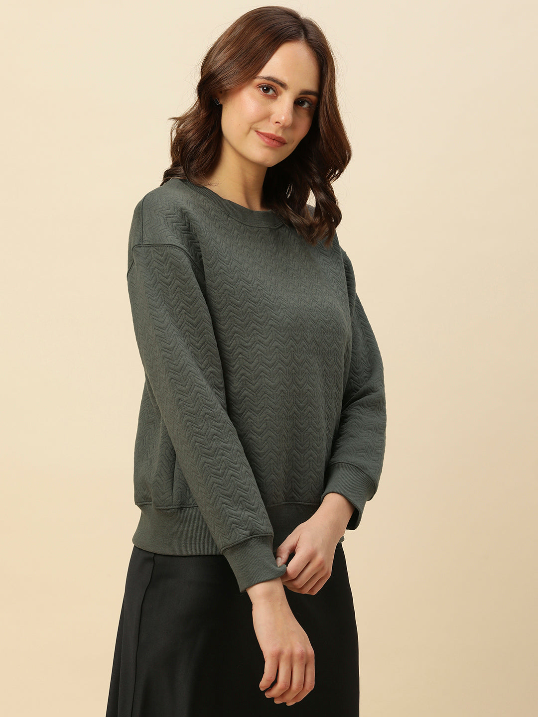 QUILTED KNIT DROPPED SHOULDER SWEATSHIRT