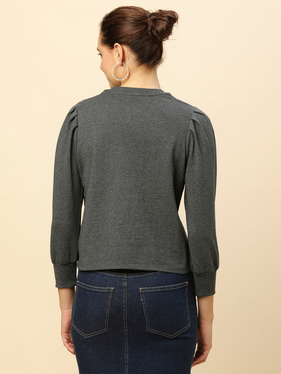 FRENCH TERRY GREY MELANGE "STARRY NIGHT"  PUFF SLEEVED SWEATSHIRT